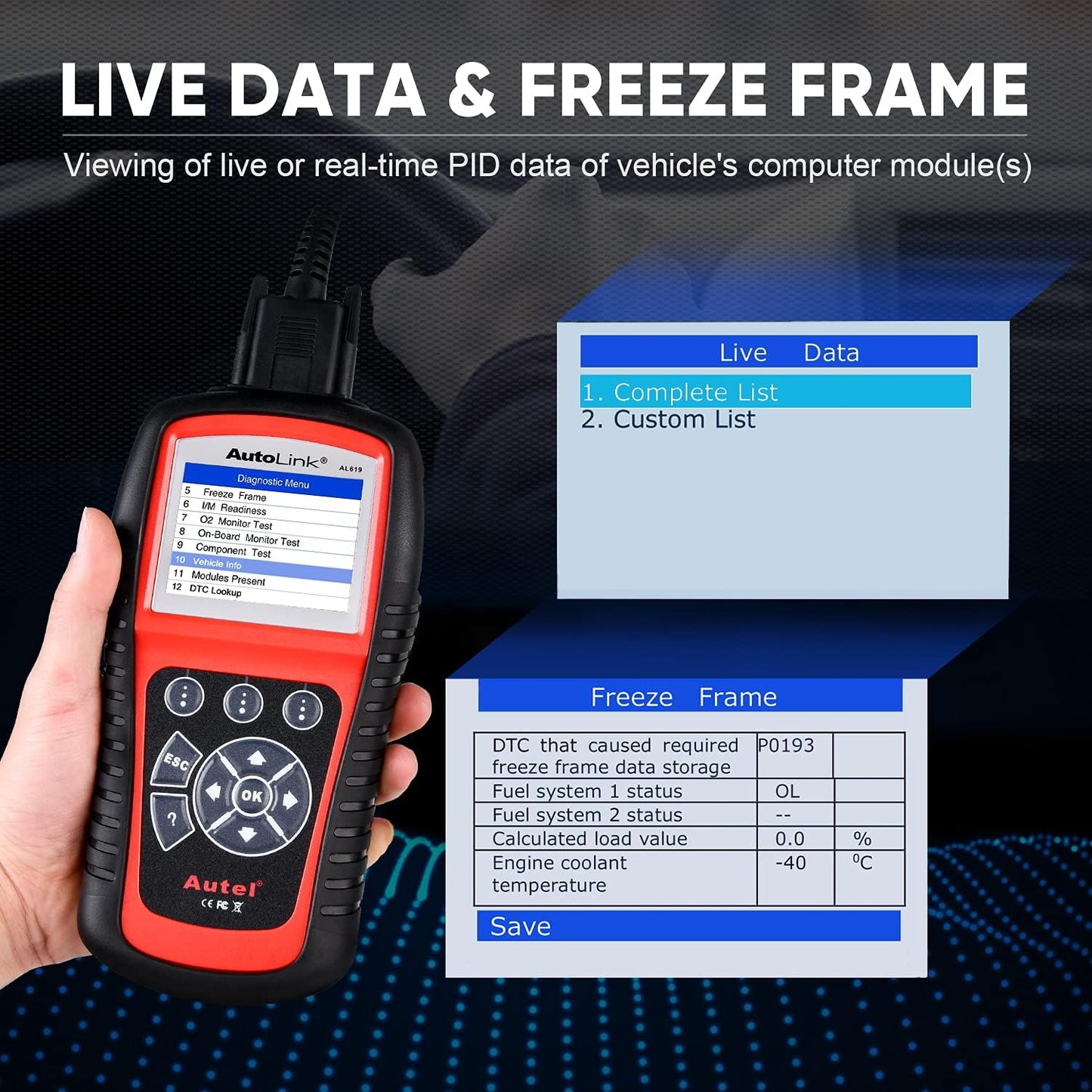 Autel AutoLink AL619 Scanner, 2025 ABS SRS Airbag Warning Light Diagnostic Scan Tool, Up of AL519 ML519 ML619, 10 OBDII Test Modes, DTCs Lookup, Live Data, Turn Off Check Engine Light OBD2 Code Reader