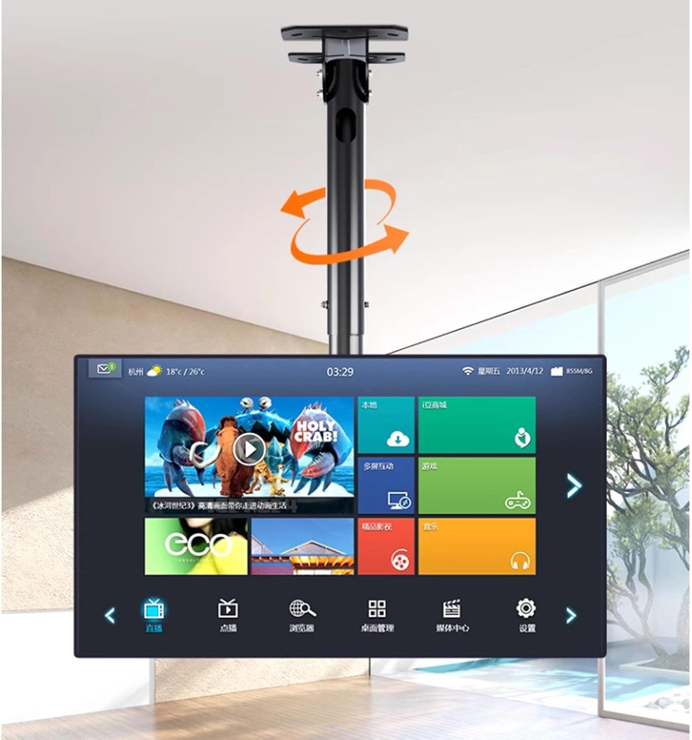 Adjustable Ceiling TV Mount Bracket - Full Motion 360° Rotation Tilting Ceiling TV Mount Stand LCD TV Electric TV Lift Fits 37-85inch TVs Max 600x400mm with Lo