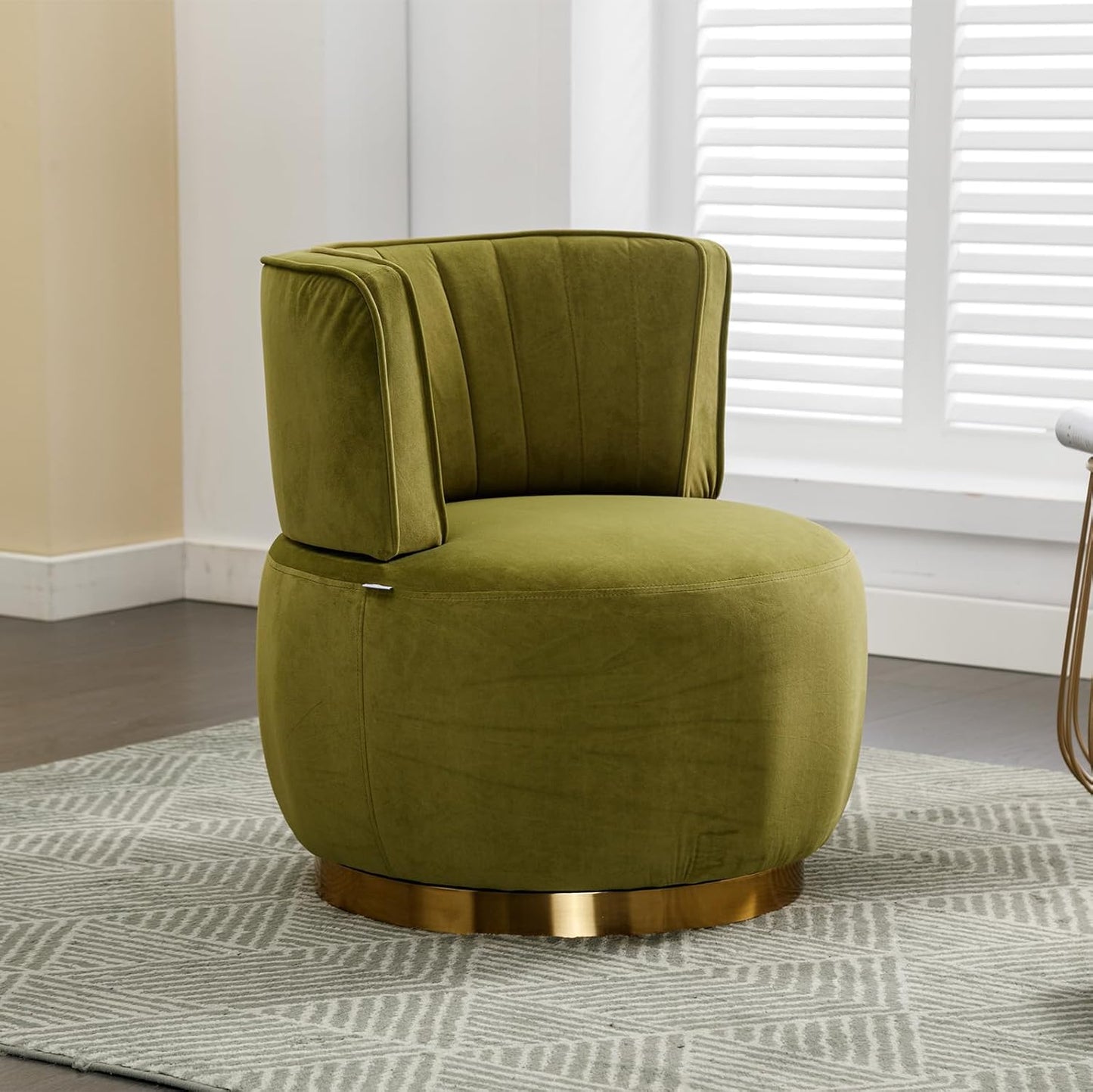 Velvet Swivel Barrel Chairs Set of 2, Upholstered 360-Degree Swivel Accent Armchair, Modern Comfy Round Leisure Sofa Chair for Small Living Room, Bedroom, Nursery Room, Lounge, Office, Olive