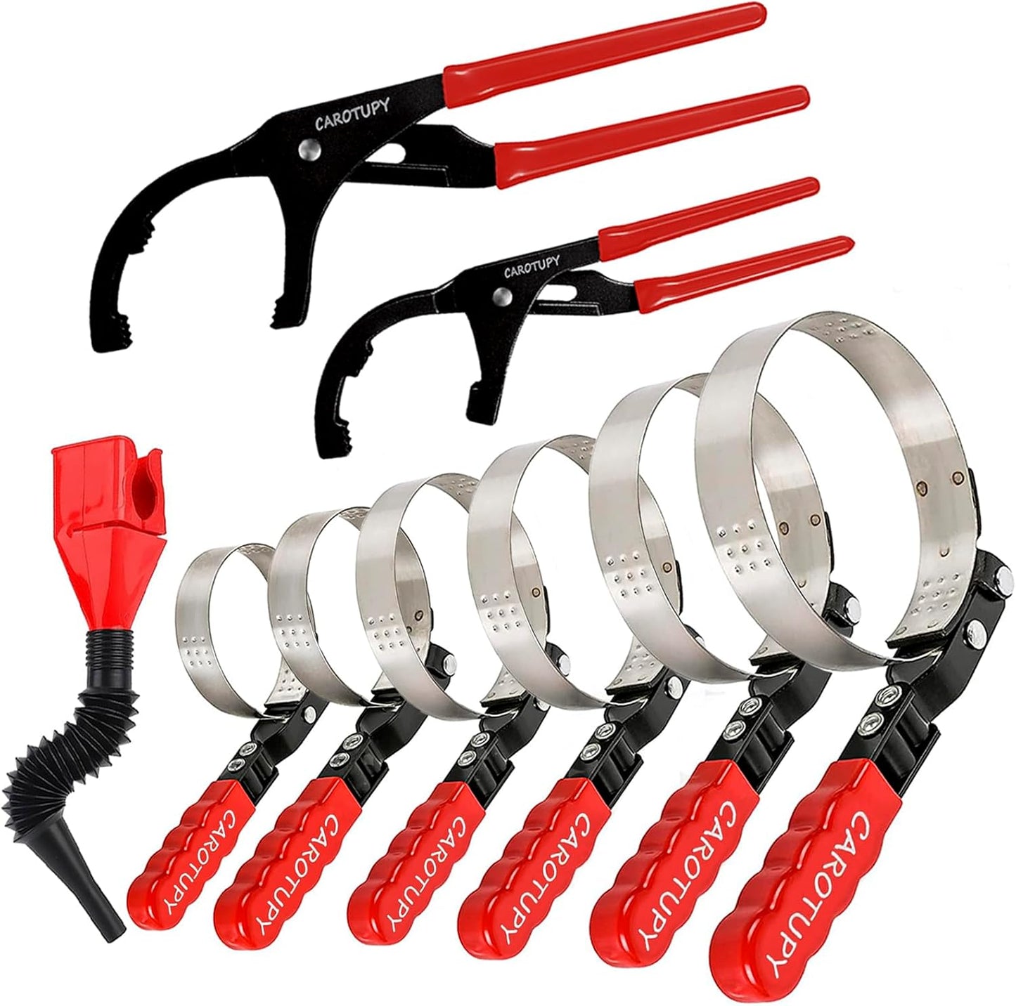 10PCS Oil Filter Wrench Set, 9" & 12" Oil Filter Pliers, 3 Jaw Oil Filter Wrench Tool with Oil Funnel for Oil Change Adjustable From 1-3/4" to 6"