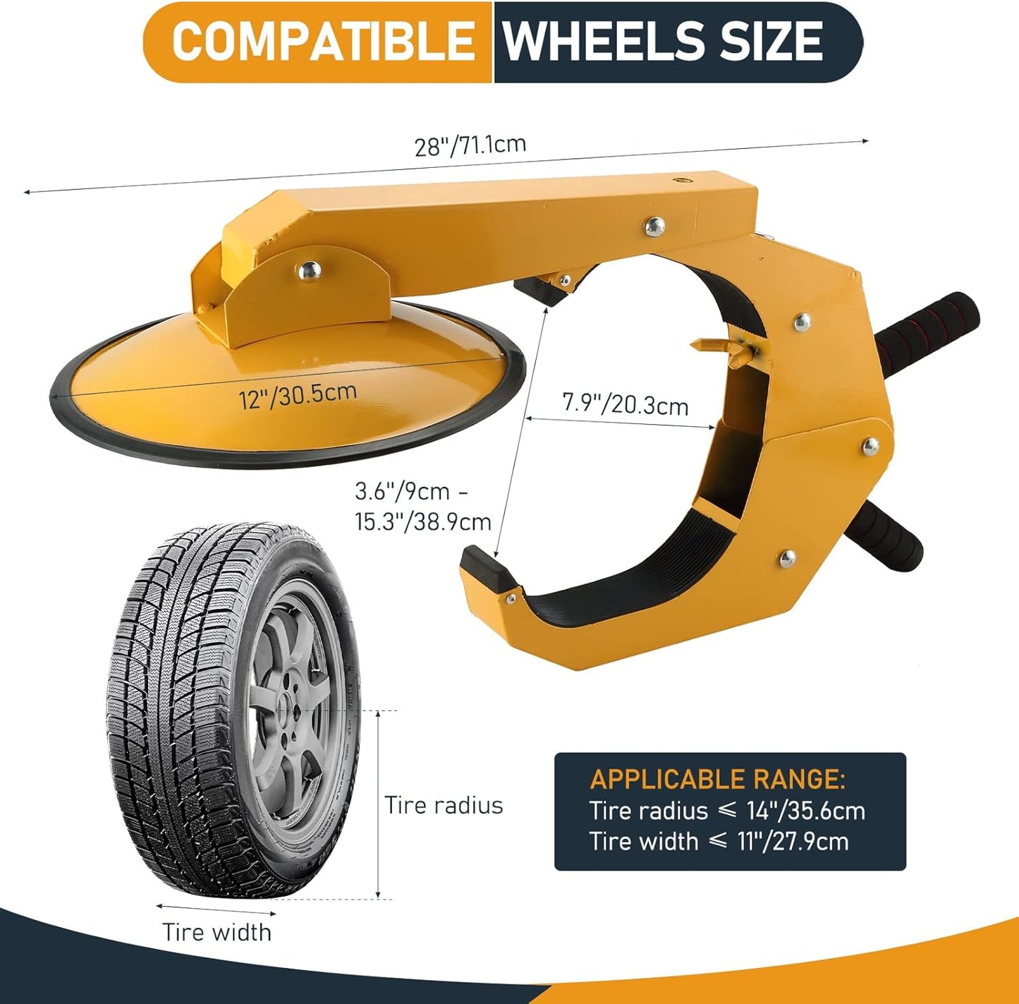 ATPEAM Wheel Lock Clamp, Anti-Theft, Heavy Duty, Adjustable, Tire Lock, 2 Pack, Black, Yellow