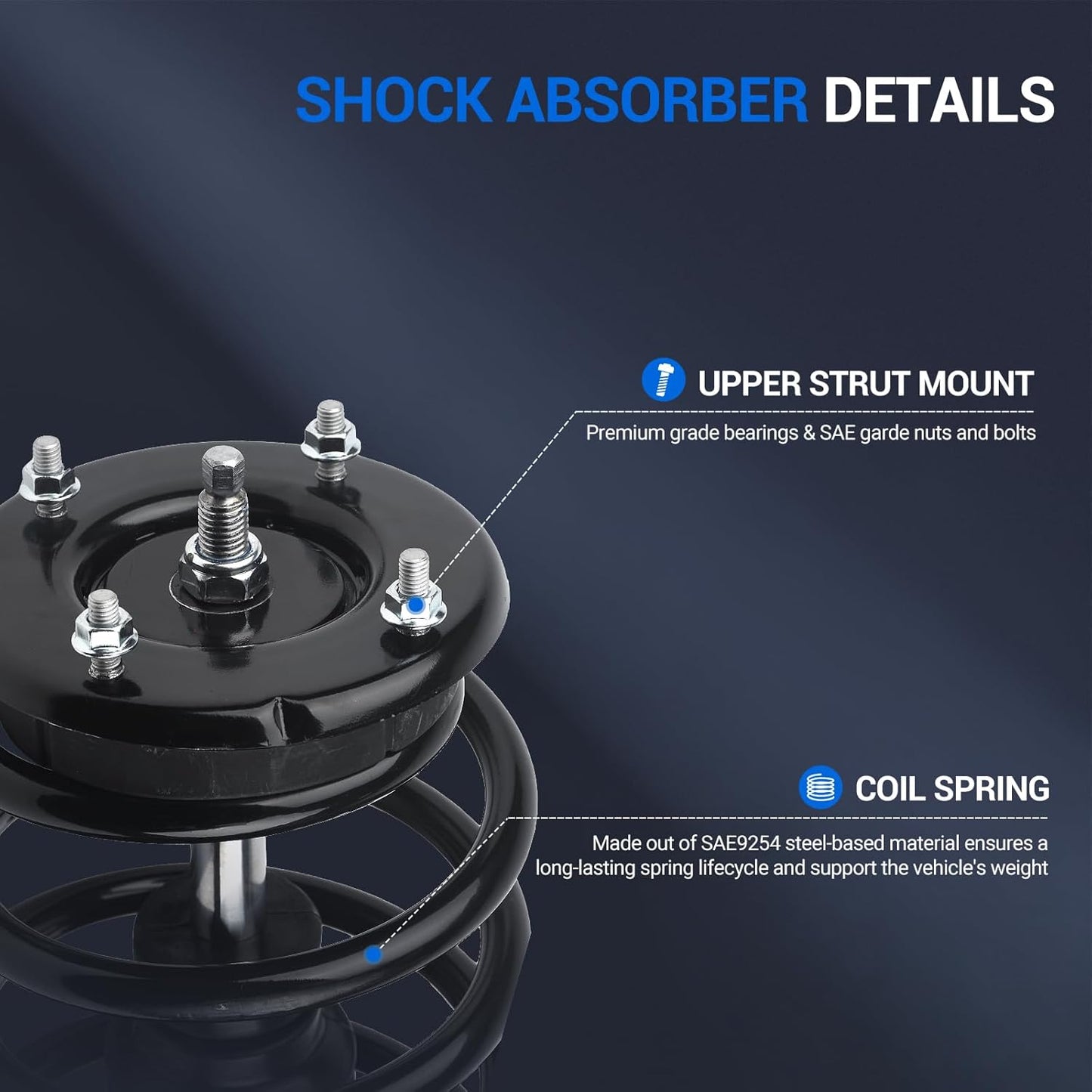 Autoround Front Pair Complete Strut & Coil Spring Assembly Compatible with Ford Mustang 2005 2006 2007 2008 2009 2010, 172138 (Set of 2)