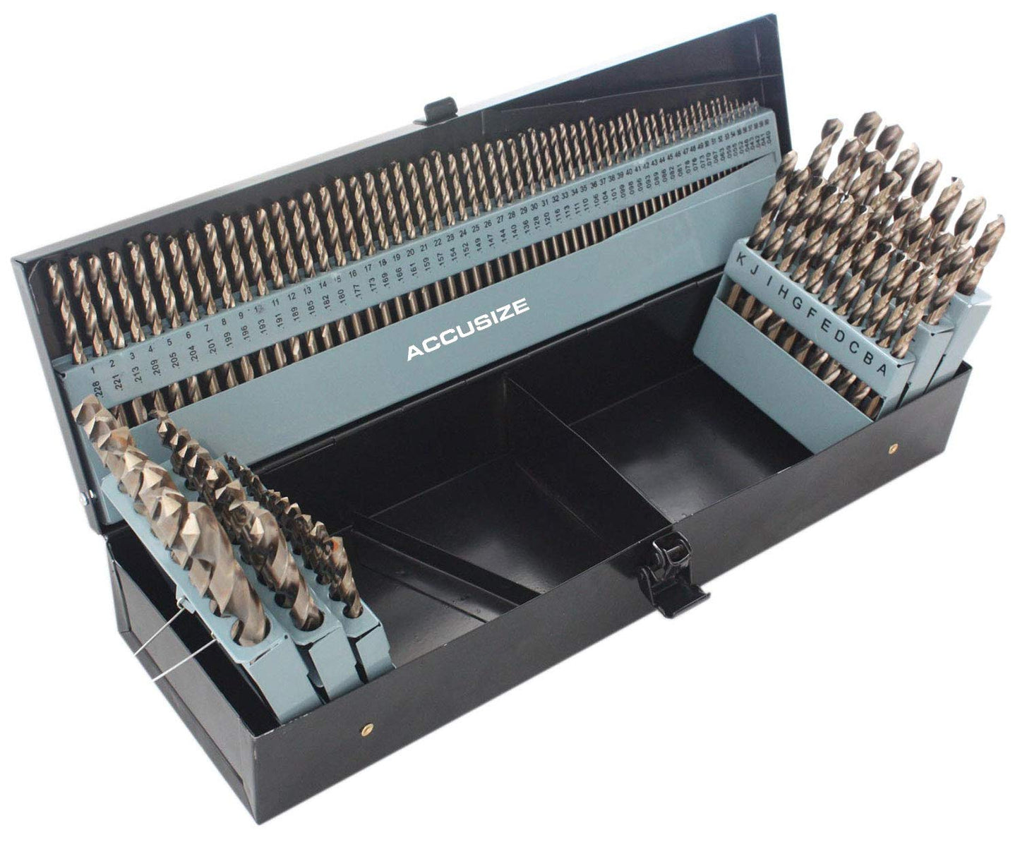 Accusize Industrial Tools - 115 Pc M35 H.S.S. Plus 5% Cobalt Drill Bit Set, Professional, 135° Split Point, Sizes 1/16'' to 1/2'', #1-60, A-Z, 0422-1003