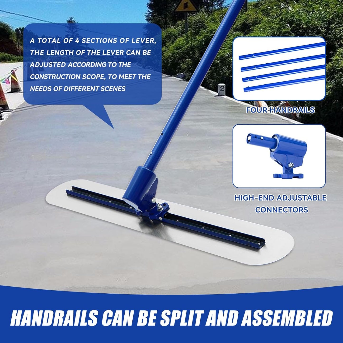 Stainless Steel Concrete Float - 46 x 8" Bull Float Concrete Finishing Tools Kit With 4 x 3.8 Feet Float Handle Concrete Surface Smoothing Tool