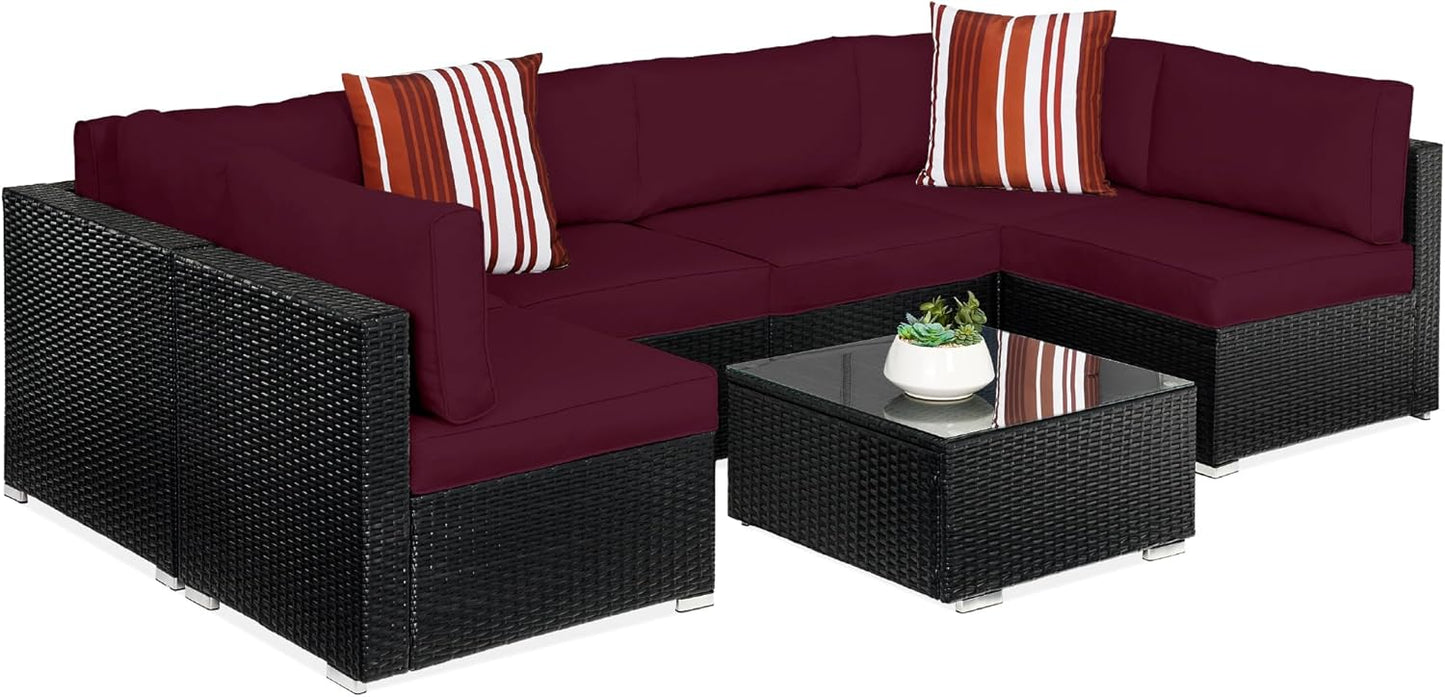 Best Choice Products 7-Piece Modular Outdoor Sectional Wicker Patio Conversation Set w/ 2 Pillows, Coffee Table, Cover Included - Gray/Gray