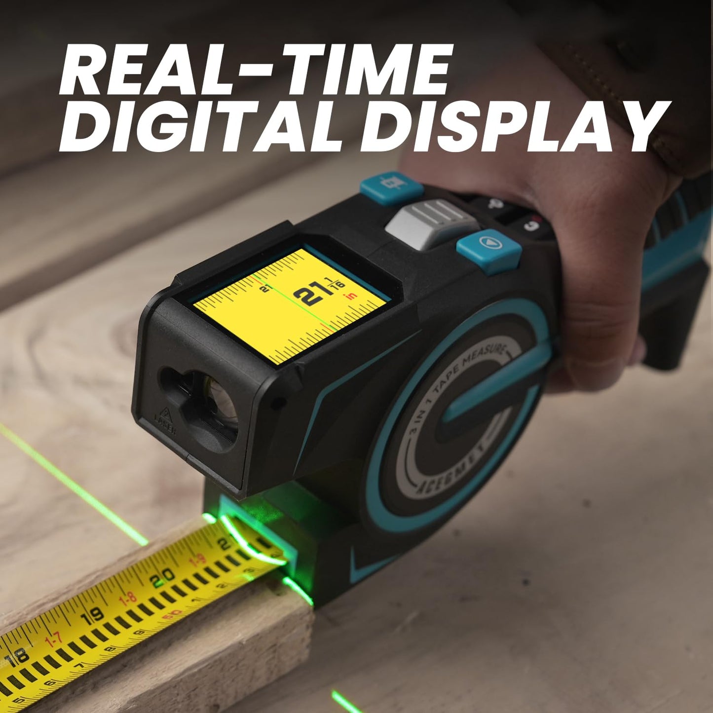 ACEGMET DTX10 Digital Tape Measure - Laser Measurement Tool & Auto Lock Tape with Instant Digital Readout, Green Aligning Laser & Incremental Measurement, USB C Rechargeable | Swappable Battery