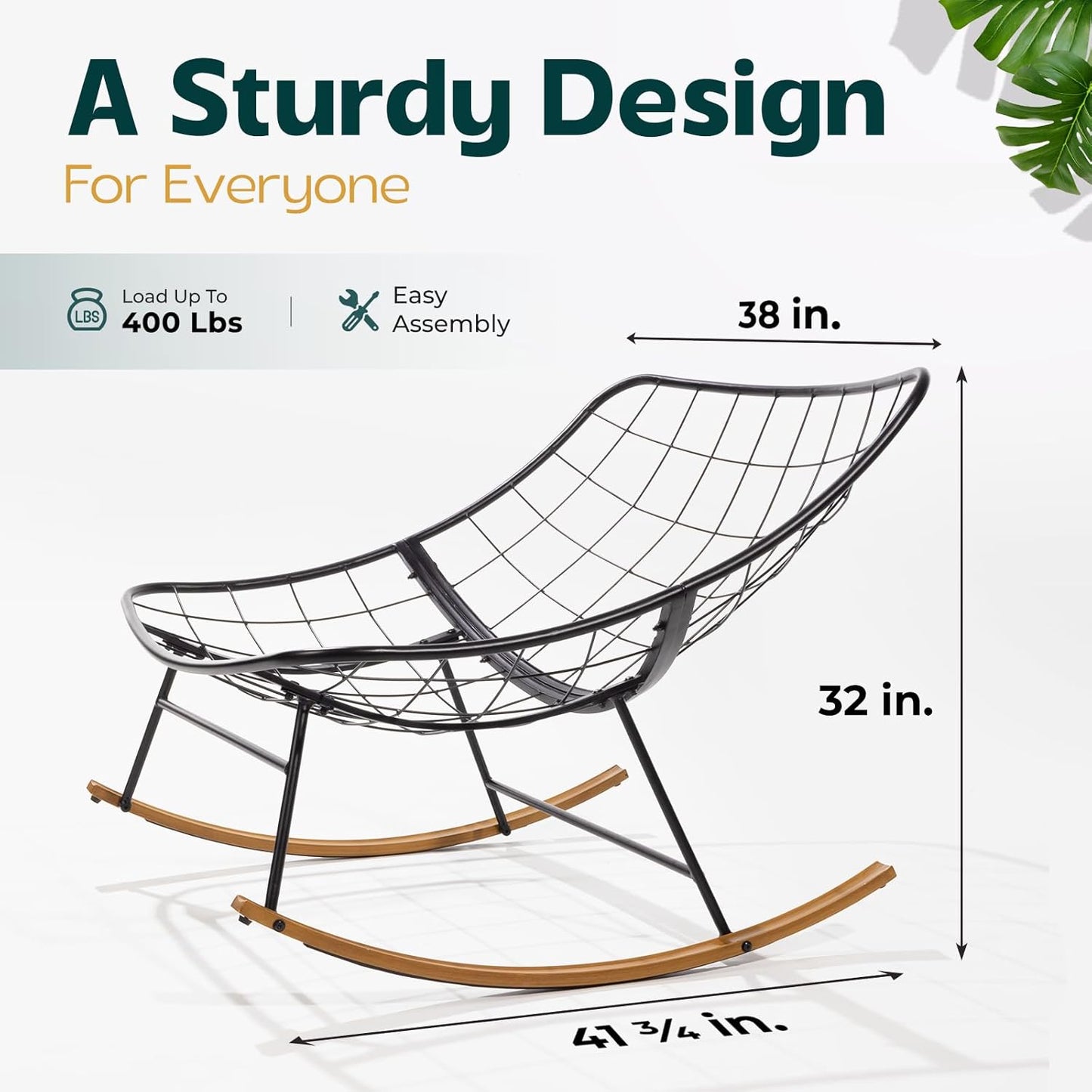 Bme Rocking Chair Outdoor & Indoor, Metal ounge Rocking Chair with Thick Cushion, Modern Rocker Chair for Living Room, Porch, Backyard, Beige Cushion - Wood Texture Rocker