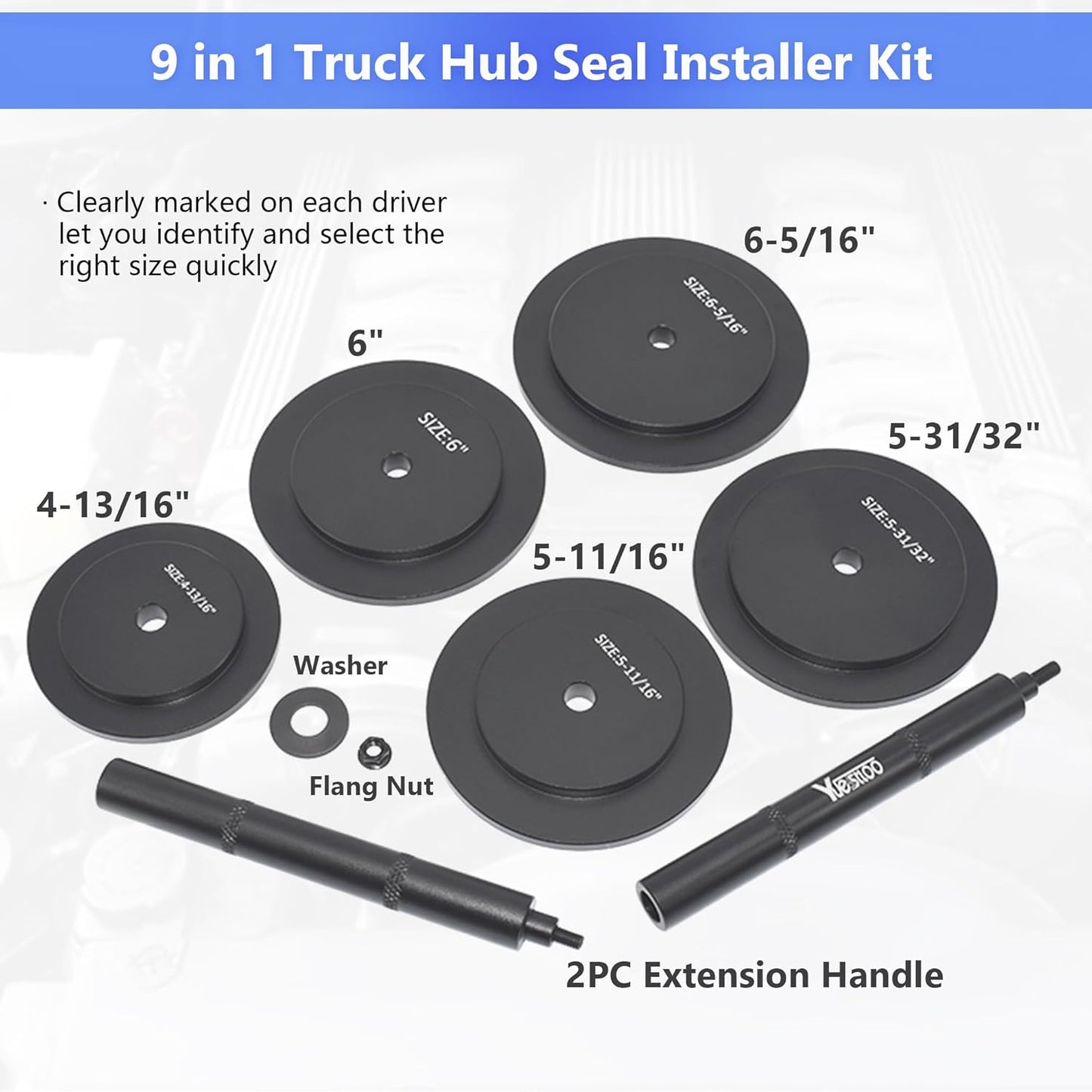 Truck Hub Seal Installer Kit, 4-13/16" to 6-5/16" Large Race and Heavy Duty Seal Drivers for Class 7 & Class 8 Trucks