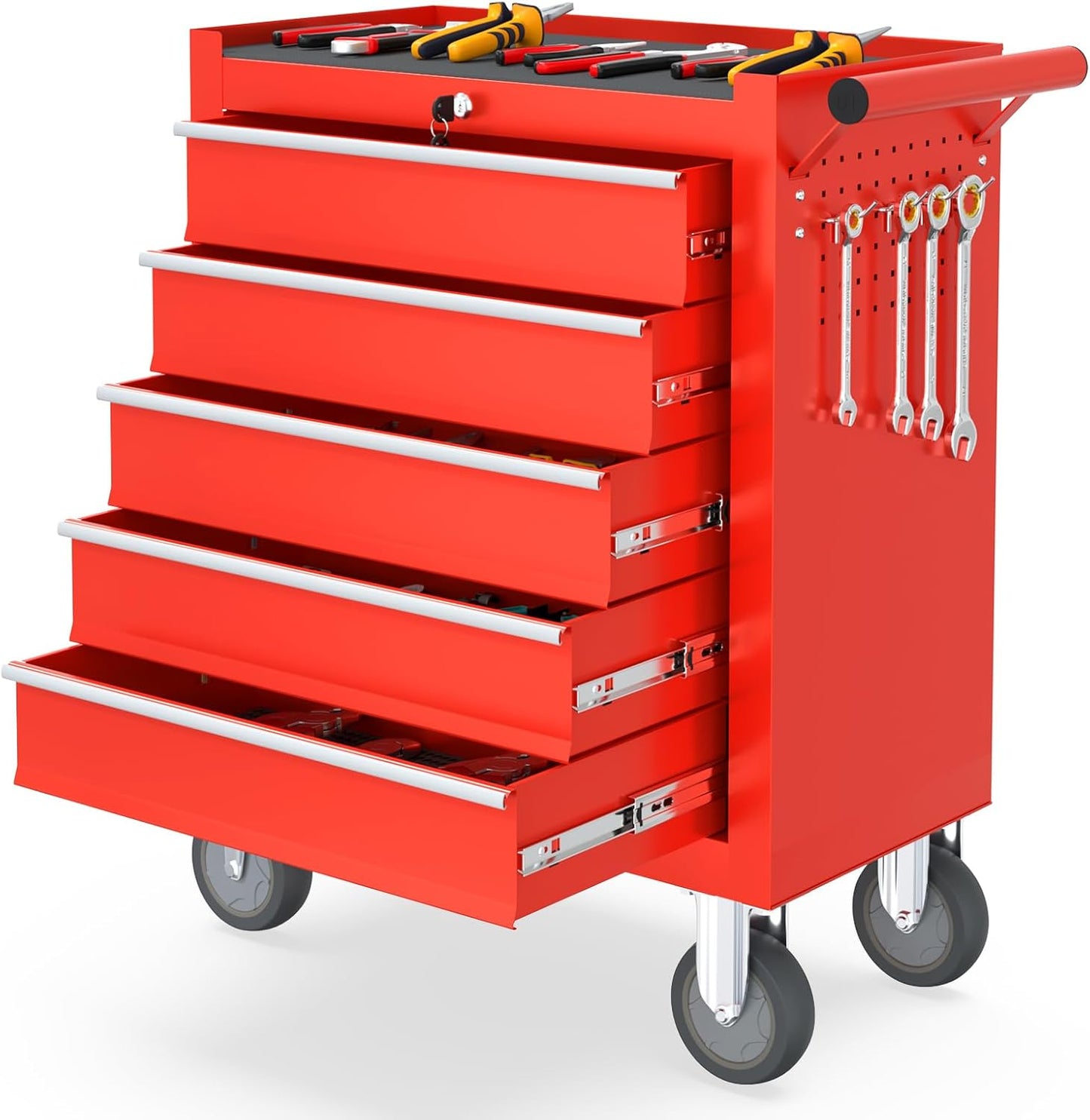 5 Drawers Rolling Tool Chest, Portable Storage Tool Box with Wheels, Rolling Tool Box with Lock for Warehouse, Garage, Repair Shop and Tool Room