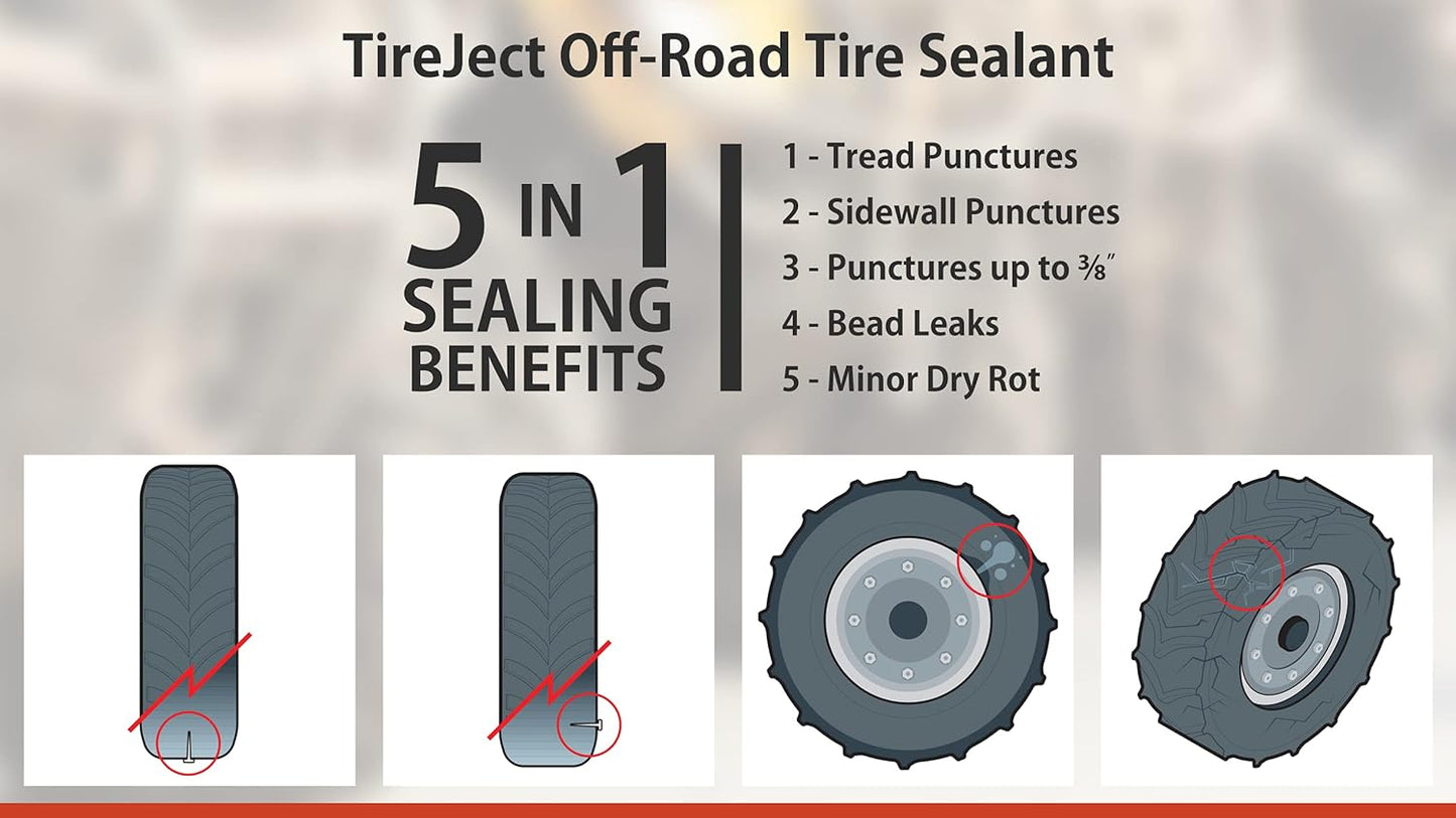 TireJect Off-Road 5-in-1 Flat Tire Protection Kit with Sealant Injector (40oz Skidsteer Kit)