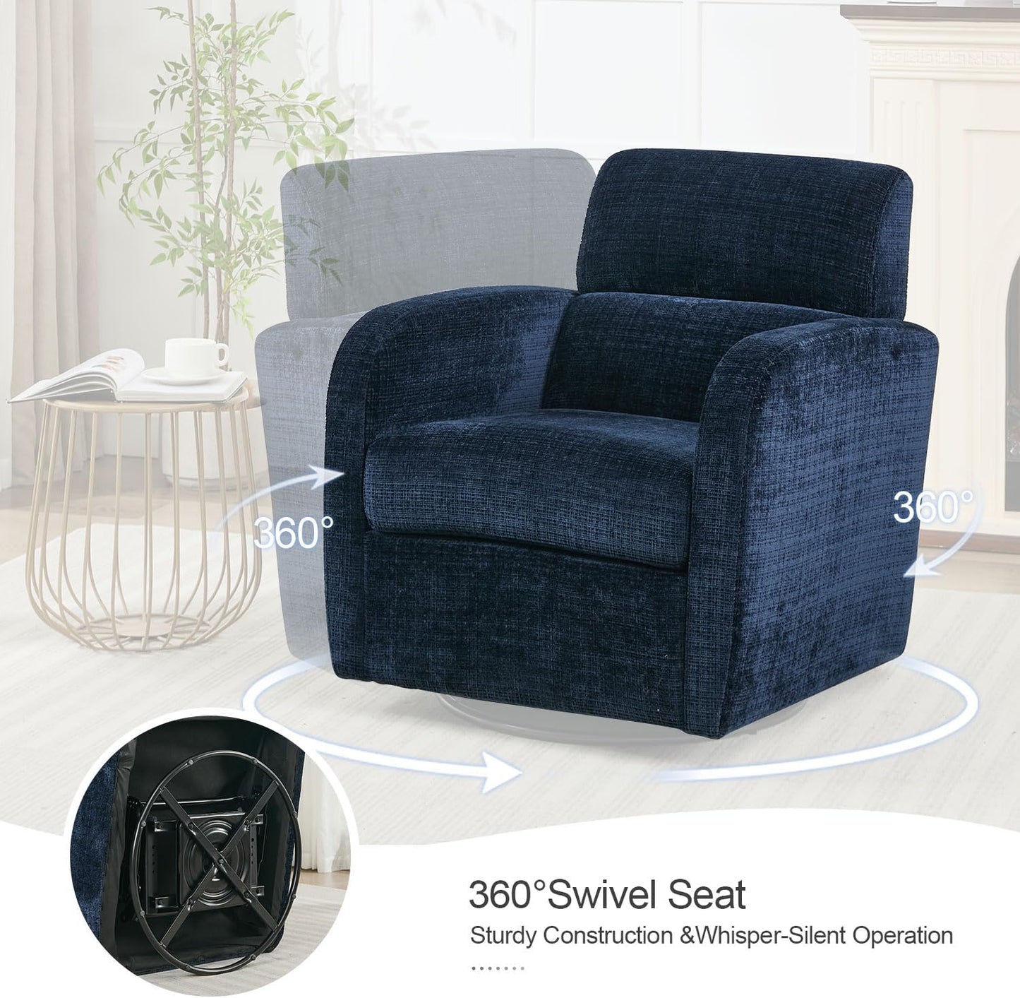 Swivel Glider Accent Chair for Living Room, Glider Nursery Chair, Fabric Upholstered Swivel Rocker Armchair for Bedroom, Study Room, Nursery, Blue