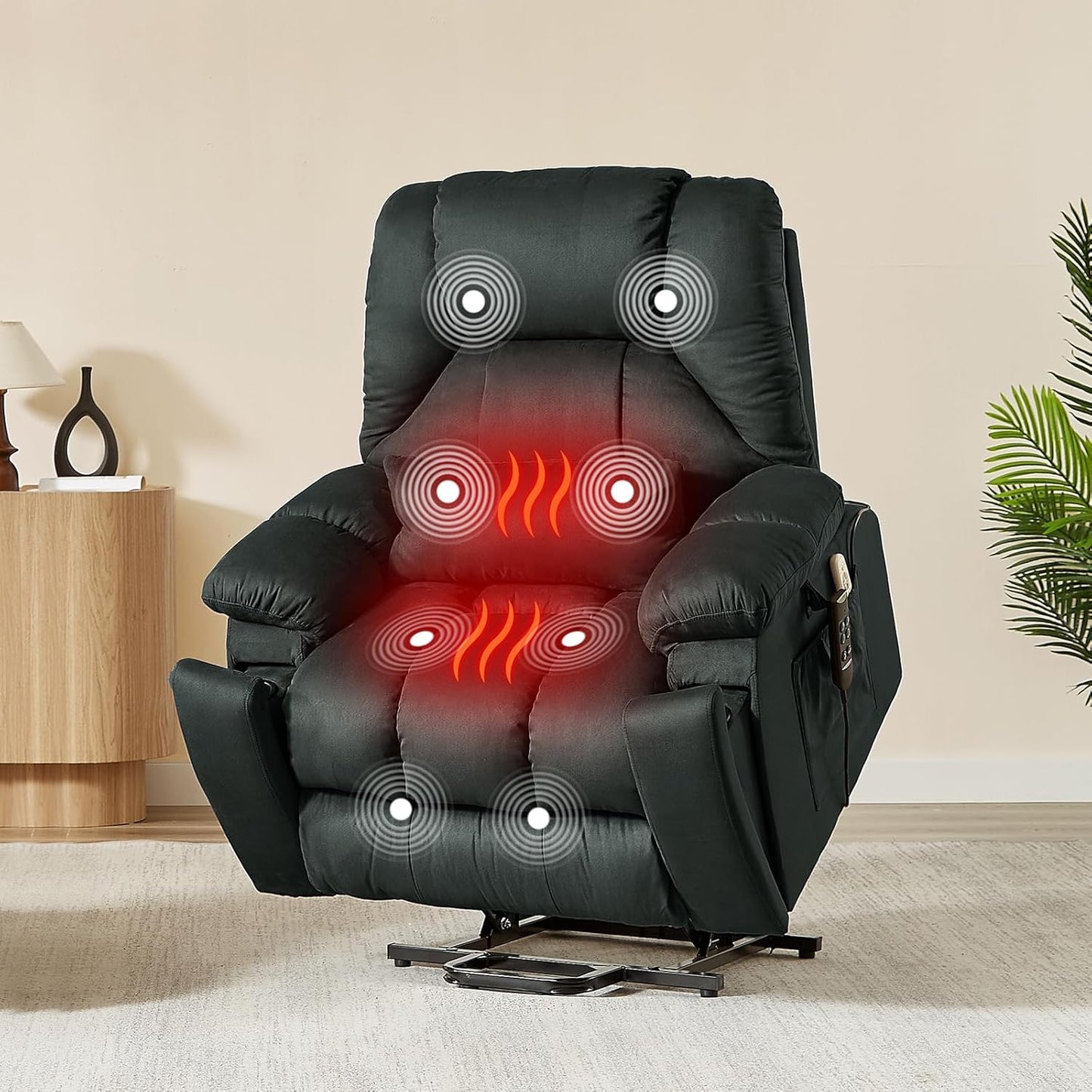 Bestier Dual Motor Power Lift Recliner Chair for Elderly, Oversized Recliner Sofa with Massage and Heat, Extra Wide Lift Chair with Cup Holders & Side Pockets for Living Room Bedroom (Brown)