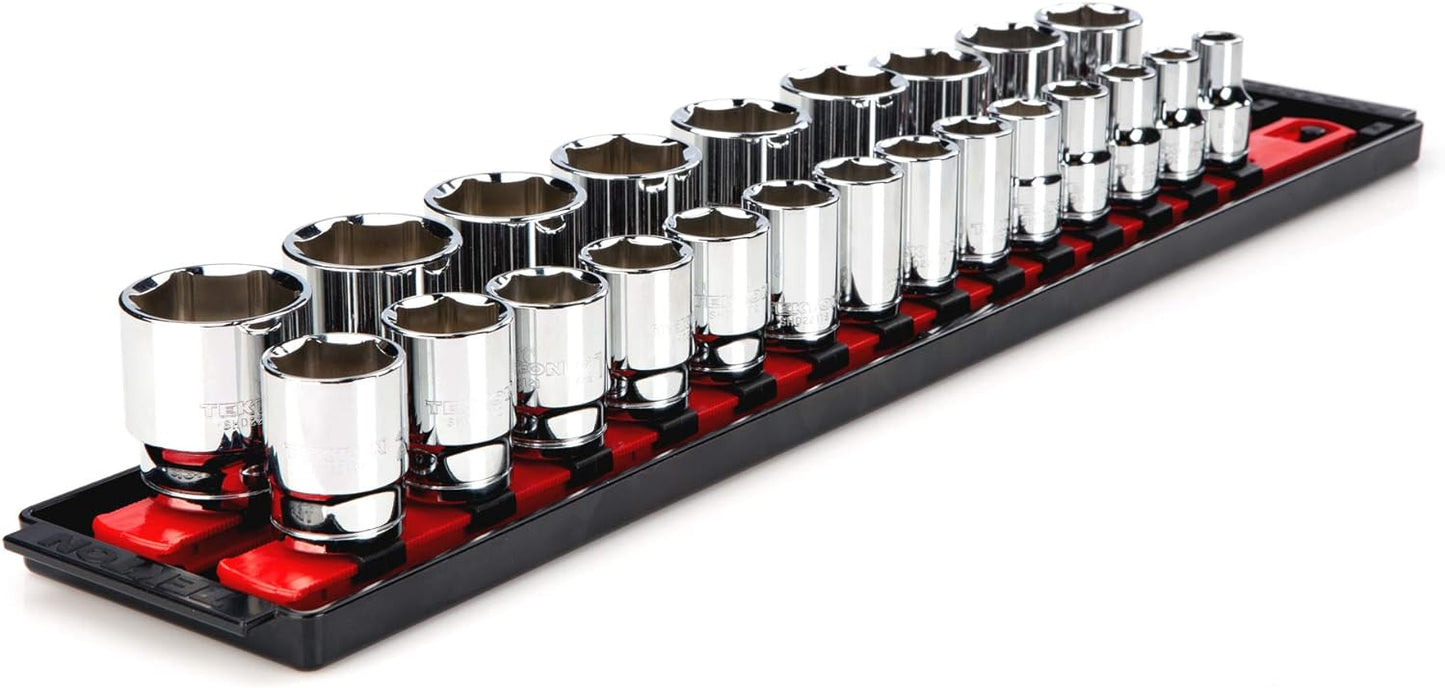 TEKTON 1/2 Inch Drive 6-Point Socket Set with Rail, 15-Piece (10-24 mm) | SHD92102