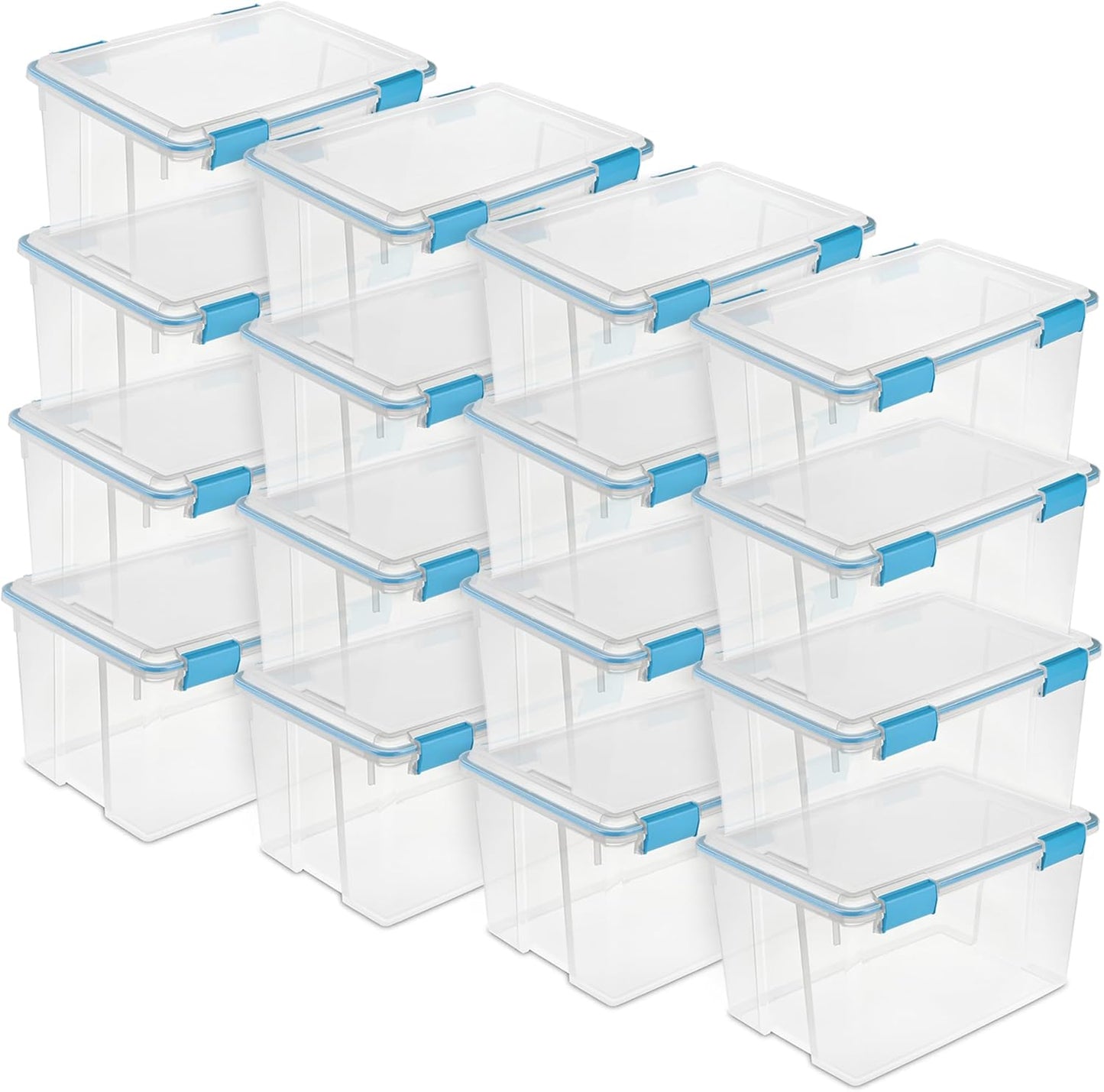 Sterilite 12-Pack Gasket Box, Weather-Resistant Storage Bins with Latching Lids, 54 Quart - Heavy-Duty Organizing Containers for Closet, Bathroom, and Office