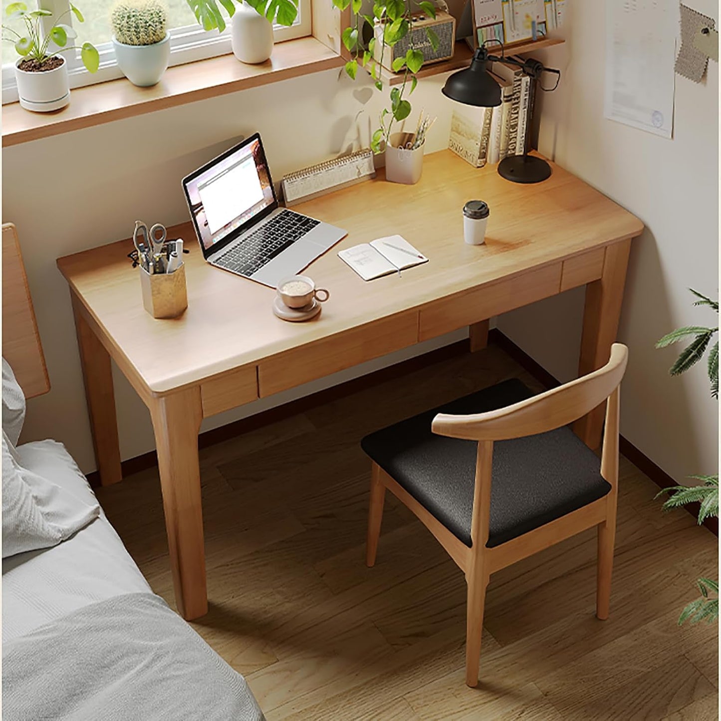 Solid Wood Desk with Drawers,Modern Home Computer Desk,Solid Wood Desk,Gaming Study Home Office Desks for Work,Suitable for Small Spaces-Easy to Assemble (White, 47.3" W x 23.63" D x 29.5" H)