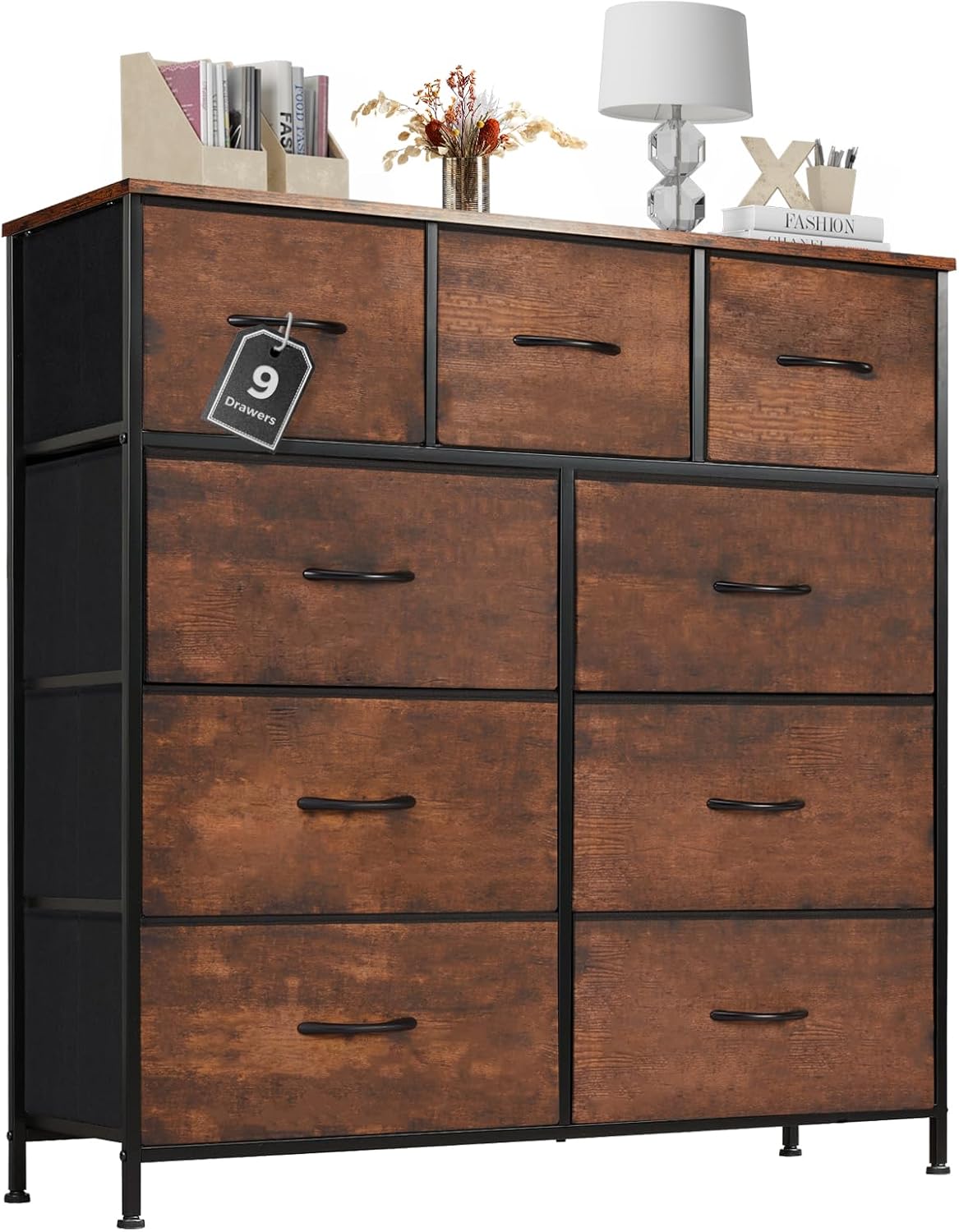 Sweetcrispy Dresser, Dresser for Bedroom Drawer Organizer Storage Drawers, Fabric Storage Tower with 8 Drawers, Chest of Drawers with Steel Frame, Wood Top for Nursery, Living Room, Closet