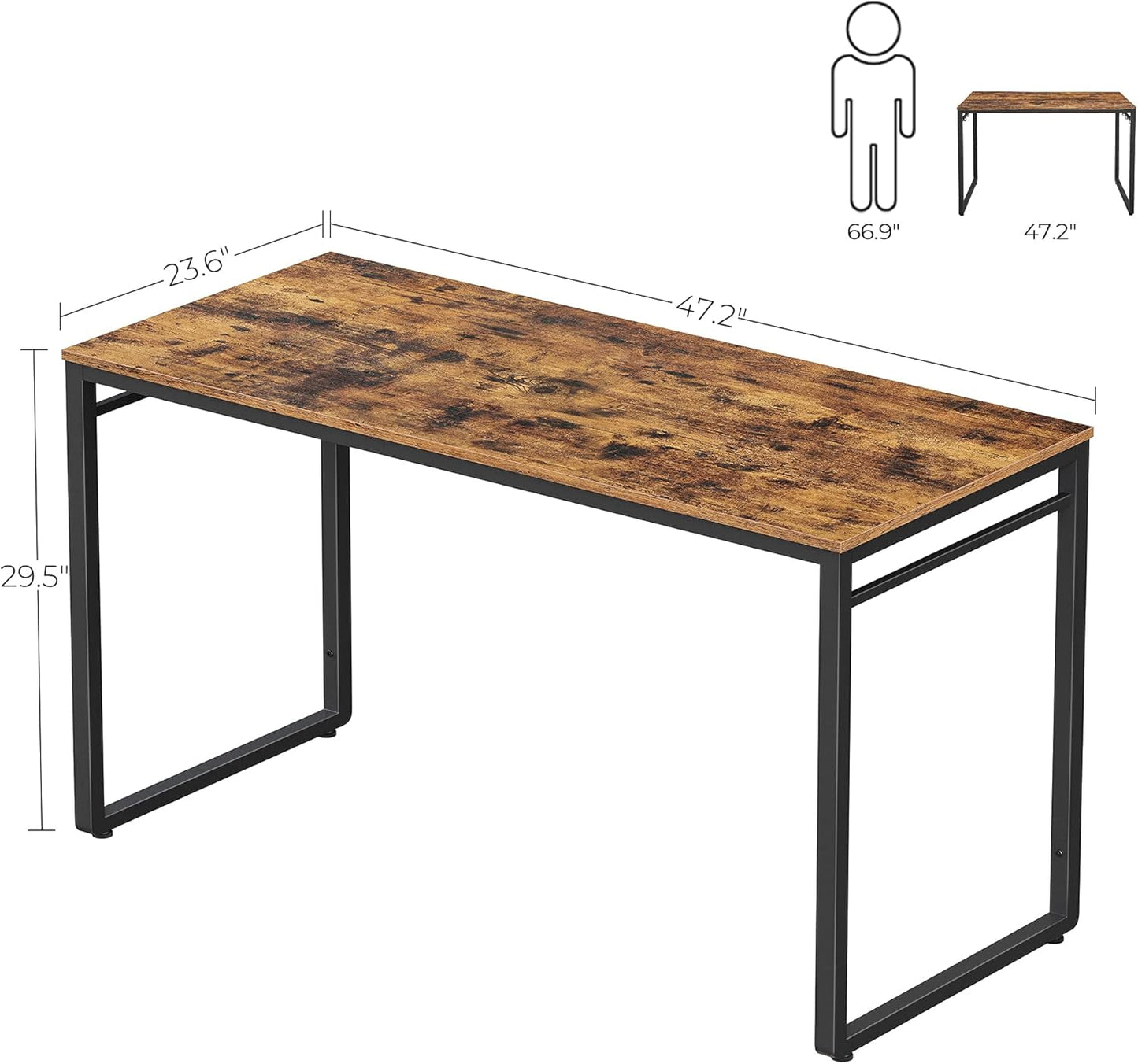 VASAGLE Computer Desk, Office Desk with 8 Hooks, for Study, Home Office, Easy Assembly, Industrial Design, 47.2 x 23.6 x 29.5 Inches, Rustic Brown ULWD58X