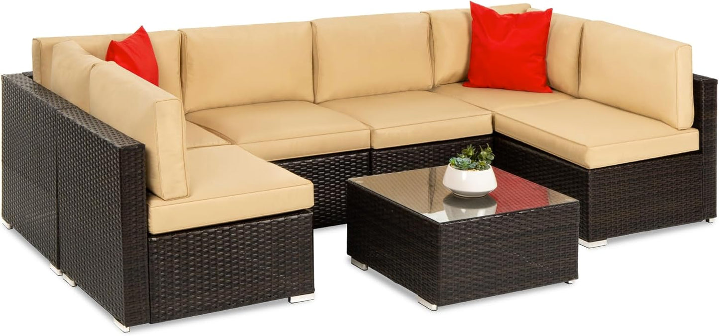 Best Choice Products 7-Piece Modular Outdoor Sectional Wicker Patio Conversation Set w/ 2 Pillows, Coffee Table, Cover Included - Gray/Gray