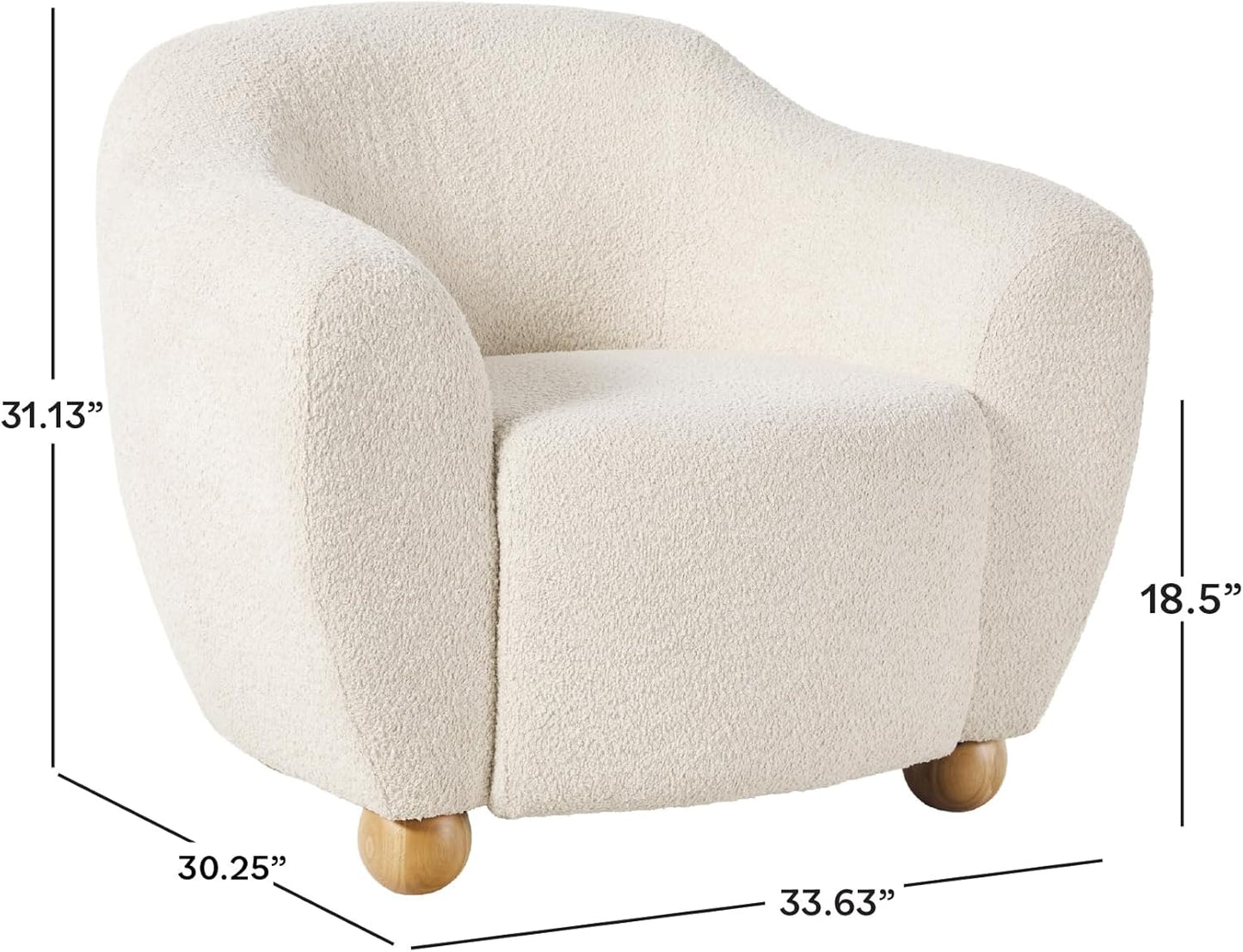 Walker Edison Linley Contemporary Bouclé Accent Chair with Wood Legs, Ivory