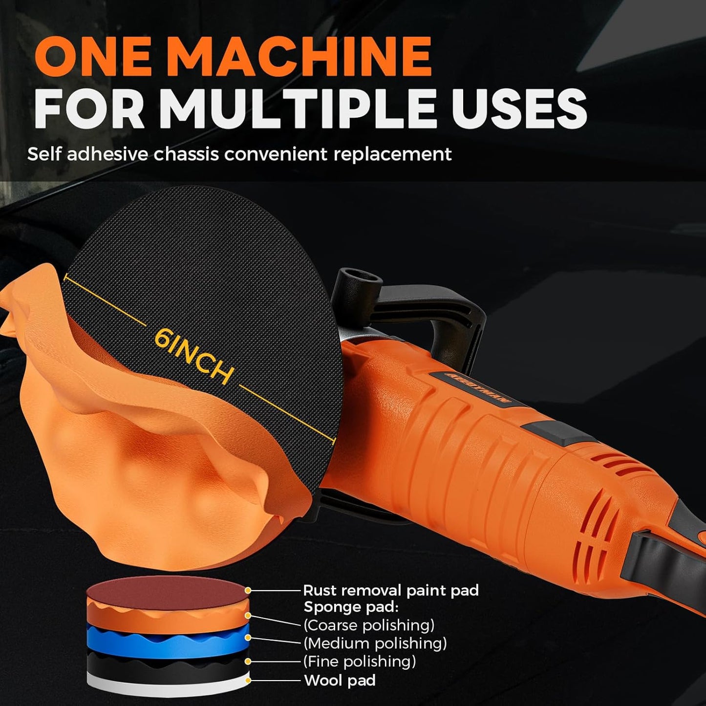 Alloyman Buffer Polisher, 1200W 7 Inch/6 Inch Car Polisher Set, 7 Variable Speed 600-3000 RPM, Car Polishers and Buffers with Detachable Handle for Car, Boat Sanding, Polishing, Waxing