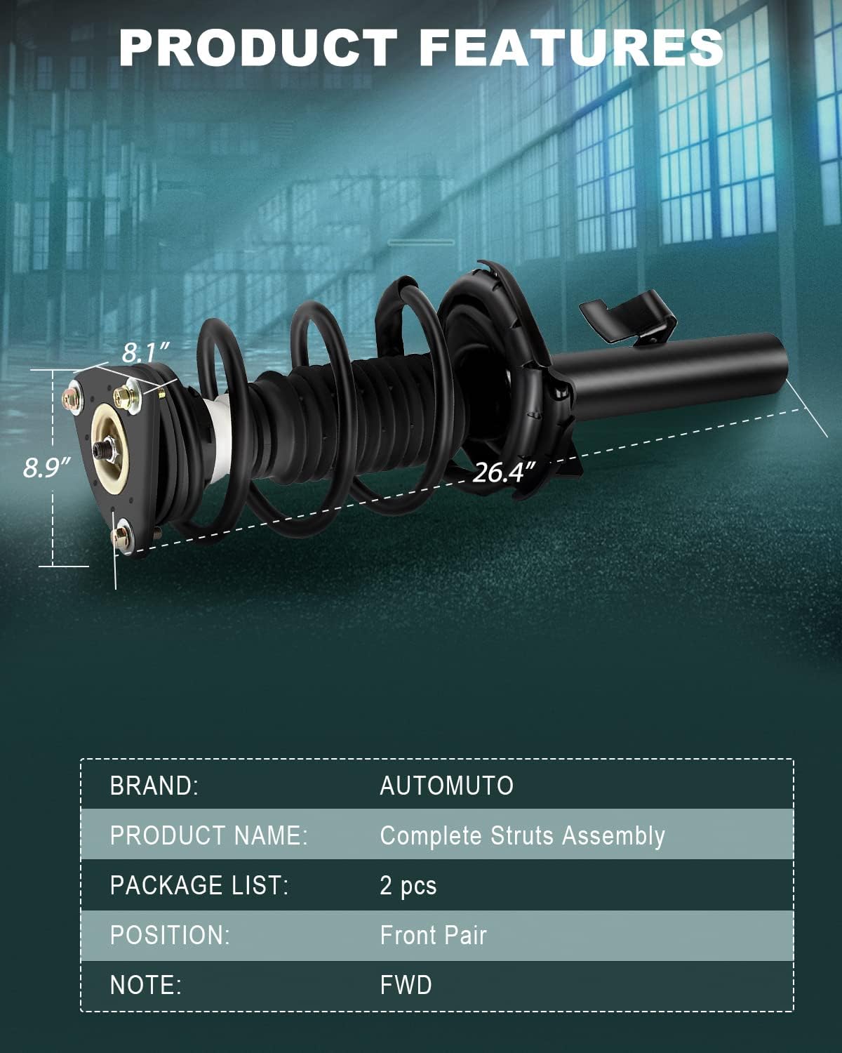 AUTOMUTO Strut Spring Assembly Front Pair Shock Absorber for 2004-2013 for Mazda 3 Excluding MazdaSpeed, 2006-2010 for Mazda 5, Replace 172264 172263