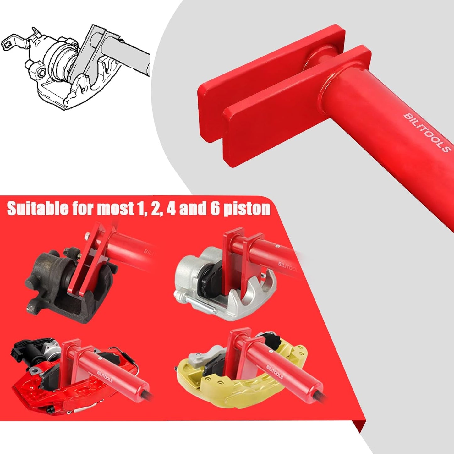 BILITOOLS Dual Multi Piston Brake Caliper Compression Tool, Heavy Duty Brake Pad Spreader Caliper Compressor Spreader Press Tool for 1 2 4 6 Piston