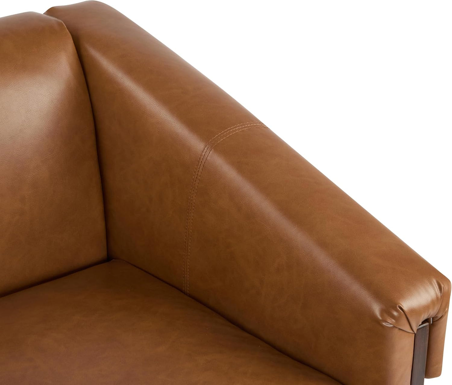 Christopher Knight Home Upholstered Accent Chair, Mid-Century Club Chair, PU Armchair with Cushions and Wood Legs – Modern Armrest Seating for Living Room, Bedroom or Office, Walnut Brown