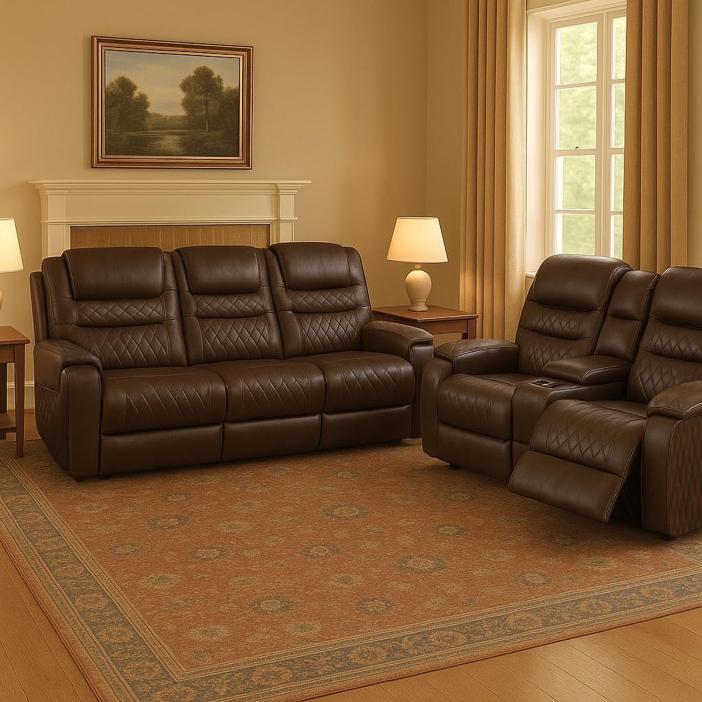 COMHOMA Power Living Room Furniture Sets,Electric Recliner Chair with LED Light,Sectional Sofa Loveseat with Wireless Charging,Spacious Storage, Cup Holeders,1