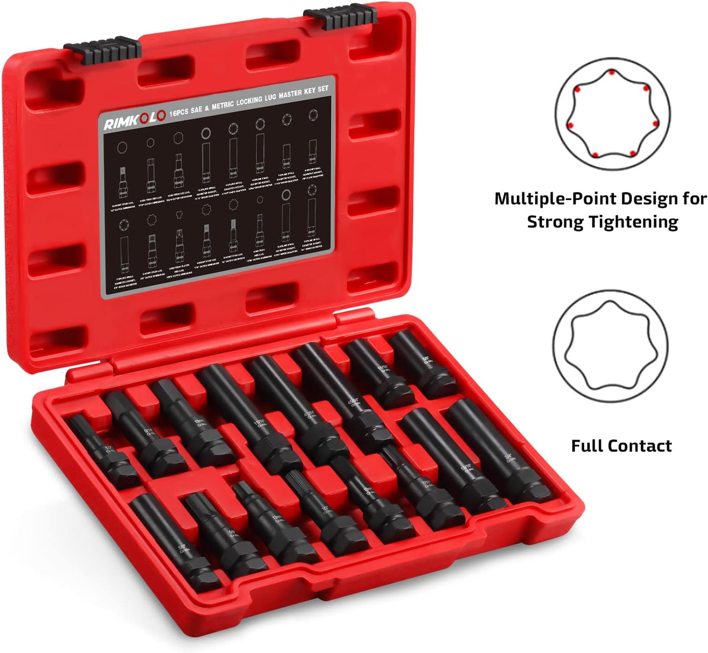 16-Piece Locking Lug Master Key Set, SAE and Metric Wheel Lock Removal Kit for Removing Lock Lug Nuts on Aftermarket Wheels