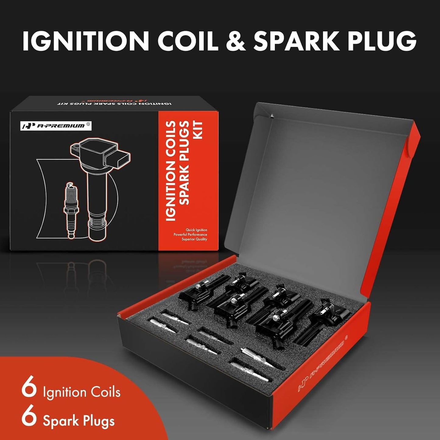 A-Premium Ignition Coils and Spark Plugs Kits Compatible with Chevrolet Trailblazer 2006-2009, Trailblazer EXT 2006 & Buick Rainier 2006-2007 & Isuzu Ascender 2006-2007 & Saab 9-7x 2006-2009 6-PC Set