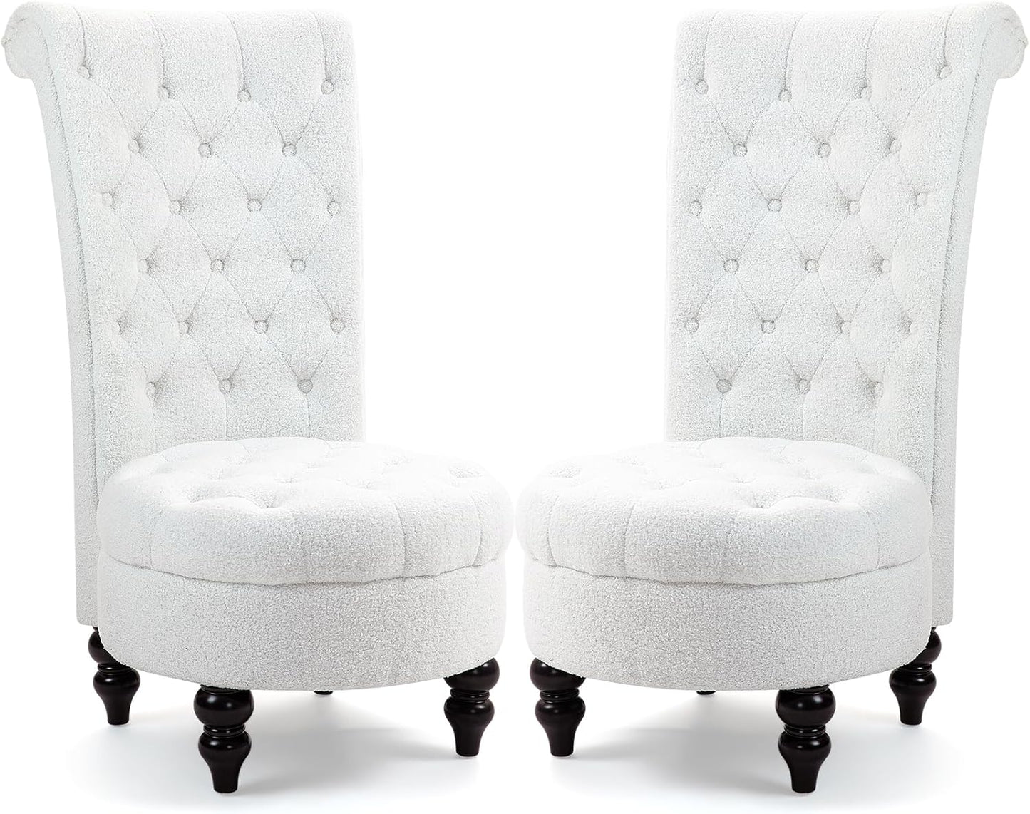 AVAWING Throne Royal Chair Set of 2 for Living Room, Button-Tufted Accent Armless High Back Chair with 24.6 Inch Larger Seat, Thick Padding and Rubberwood Legs, Mysterious Black
