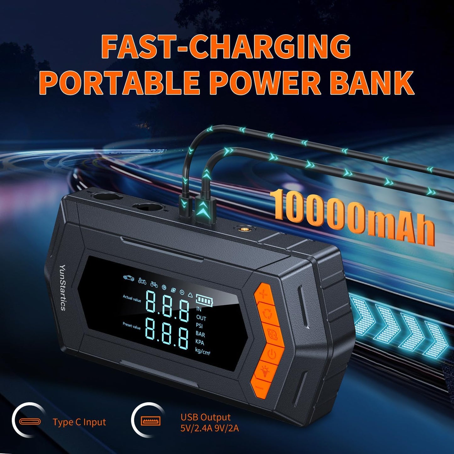 4000A Battery Jumper Starter Portable, Jump Starter with Air Compressor Car Battery Jump Starter with 150PSL Cordless Auto-Shutoff Tire Inflator, 12V Portable Jump Starter for Car
