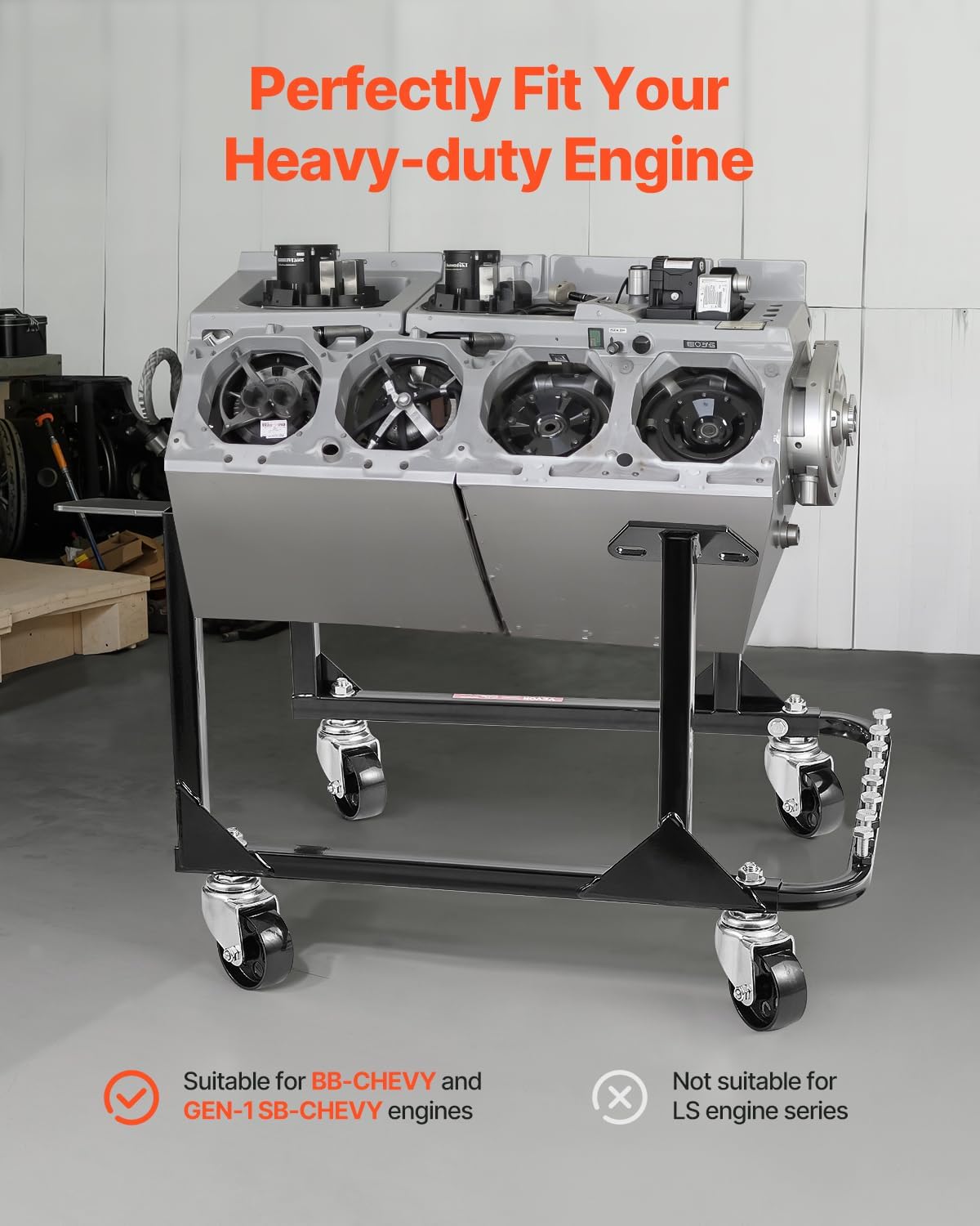 VEVOR Engine Stand, 750 LBS Load Capacity Engine Motor Stand, Heavy-Duty Steel Motor Holder with 4 Swivel Casters and 4 Hook Positions, Suitable for BB-Chevy and GEN-1 SB-Chevy Engines