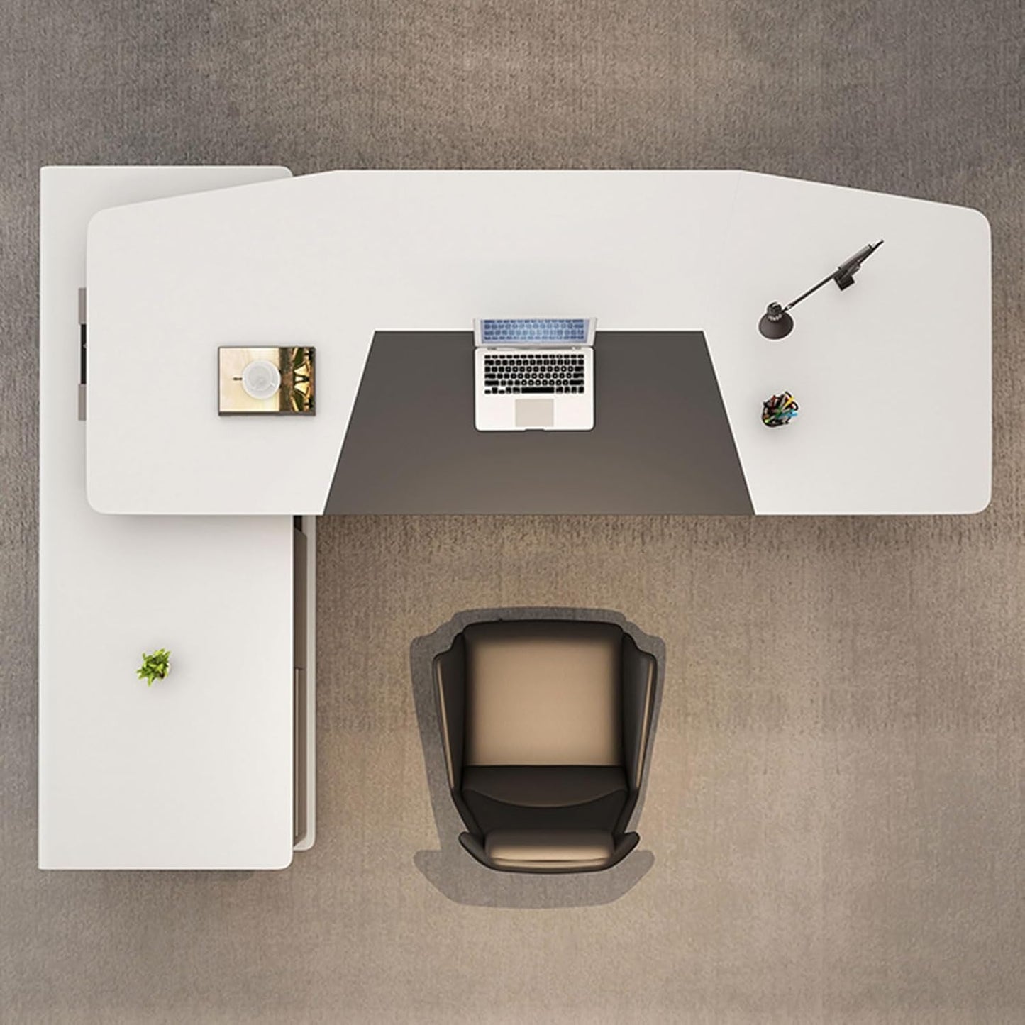 Brown 79" Executive Desk with File Cabinet, L Shaped Wood Computer Desk with File Drawers Study Writing Table Business Furniture Set for Home Office