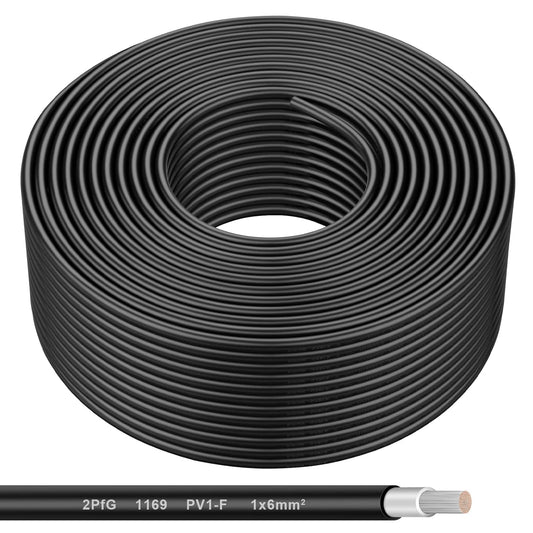 Solar Panel Wire - 200FT Black Tinned Copper Wire, 10AWG (6mm²) PV Wire Solar Extension Cable for Outdoor Automotive RV Boat Marine Solar Panel - Black (10AWG 200FT)