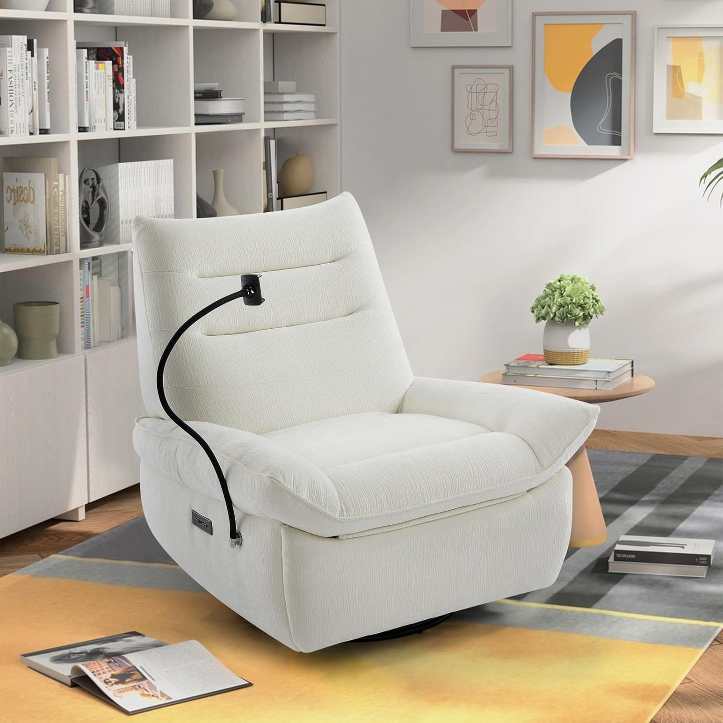Accent Chairs 360° Recliner Chair Swivel Rocker Chair for Adults, Nursery Swivel Chairs for Living Room, High Back Upholstered Deep Seat Lazy Boy Recliner Chairs (Polyester Fabric- Dark Gray-1PCS)