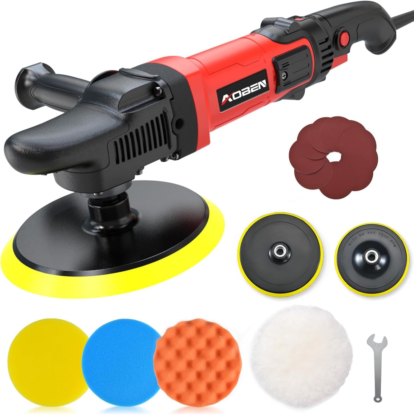 AOBEN Car Buffer Polisher,6 inch Dual Action Polisher,Random Buffer Polisher kit with 6 Variable Speed 1000-4500rpm,Detachable Handle,4 Buffing Pads for Car detailing Polishing and Waxing