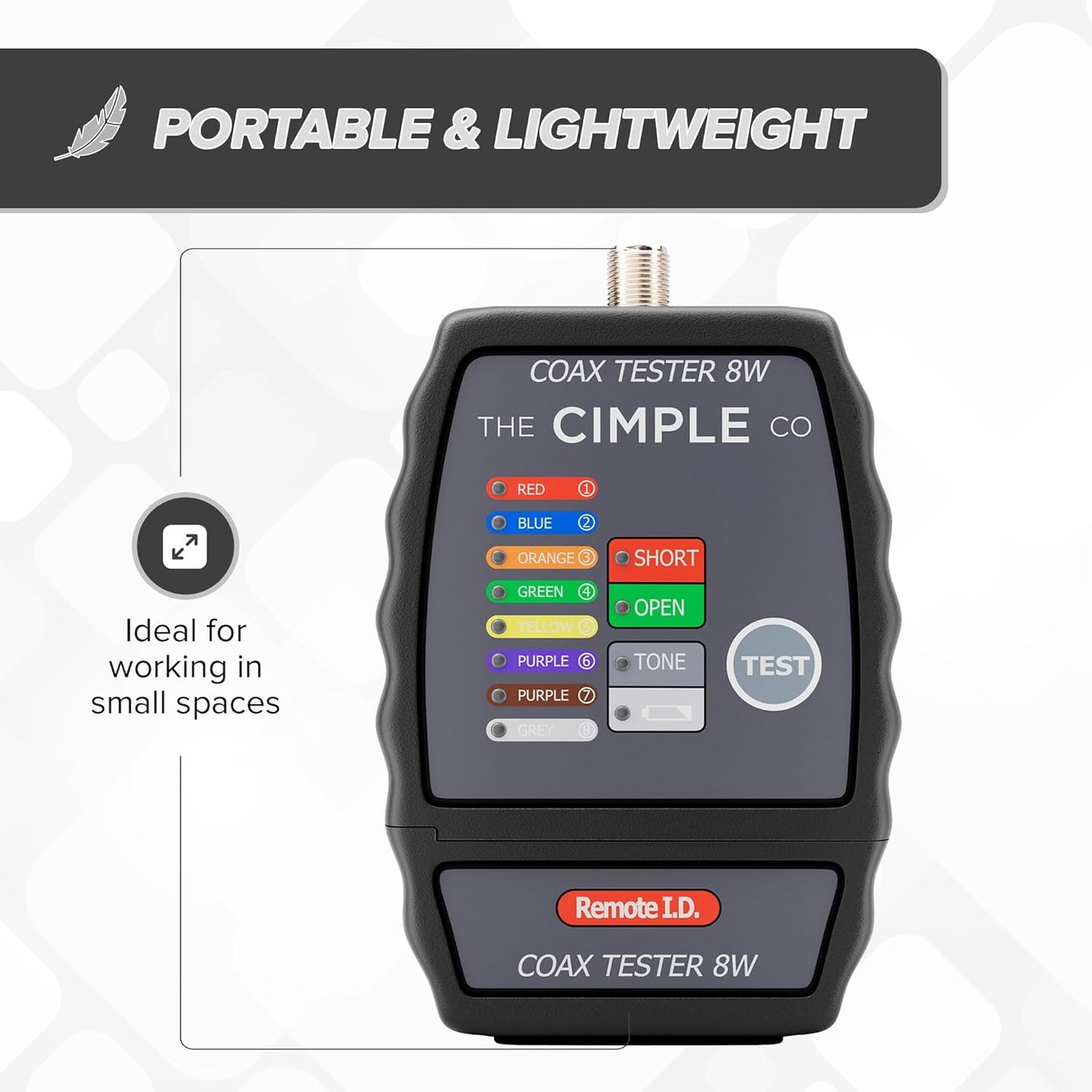 THE CIMPLE CO Coax Cable Tester, 8 Port, Wire Tracer, Continuity Tester, Test up to 8 Locations, Includes Color Coded Remotes, Mapper, Toner, Black