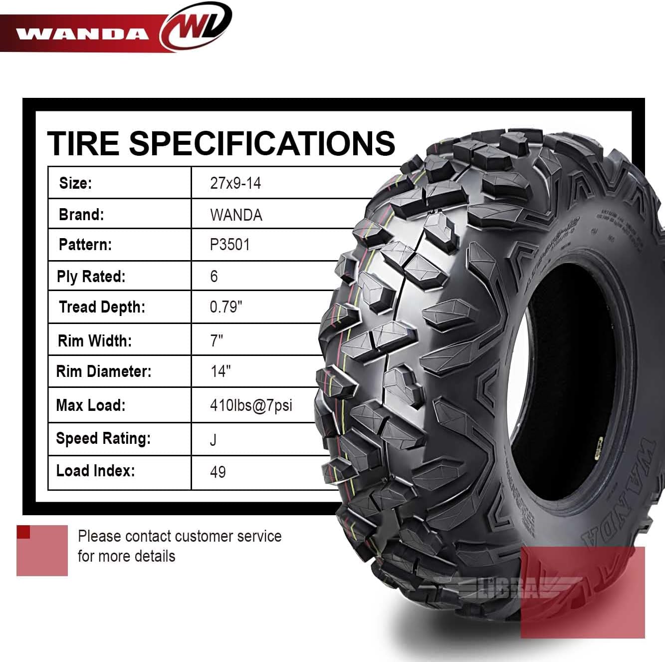 WANDA (2) 27x9-14 Front Tire Set compatible for 2014 John Deere GATOR XUV825I 4x4SE Bighorn Style