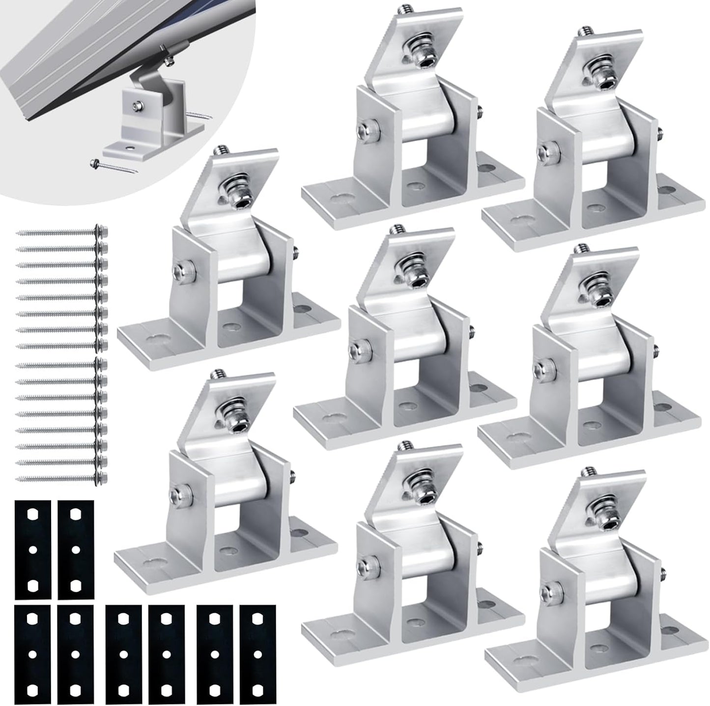 Solar Panel Mounting Brackets, 8PCS Adjustable RV Solar Panel Mount, Tilt Angle 10°-60° Solar Panel Roof Mounting Kit for Solar Panel 400 W, 500 W