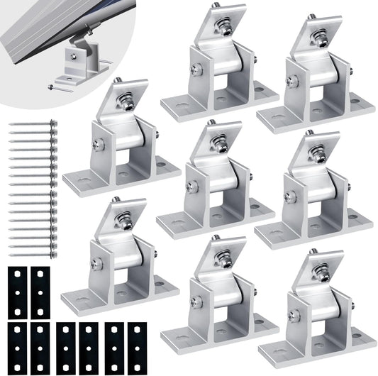 Solar Panel Mounting Brackets, 8PCS Adjustable RV Solar Panel Mount, Tilt Angle 10°-60° Solar Panel Roof Mounting Kit for Solar Panel 400 W, 500 W