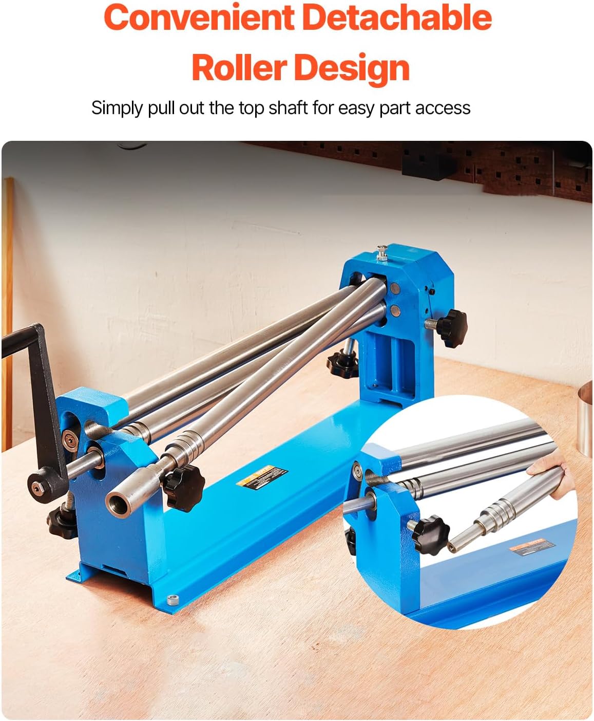 VEVOR Slip Roll Machine, 24-Inch Forming Width, 16 Gauge Capacity, Sheet Metal Slip Roller with 2 Detachable Rollers, Bending Round Machine, for Aluminum Alloy Sheet Low Carbon Steel Copper Sheet