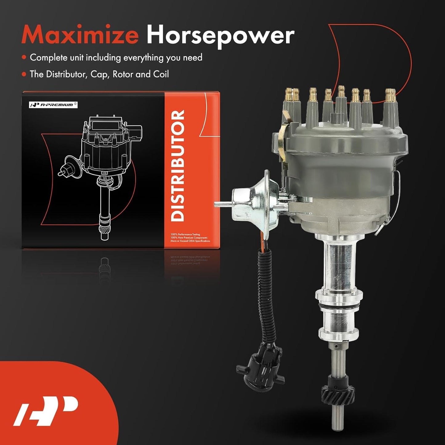 A-Premium Ignition Distributor with Cap and Rotor Compatible with Ford F-100, F-250, F-350, E-100 Econoline Club Wagon, E-250 Econoline, Mustang & Lincoln Continental, Town Car & Mercury Cougar, Comet