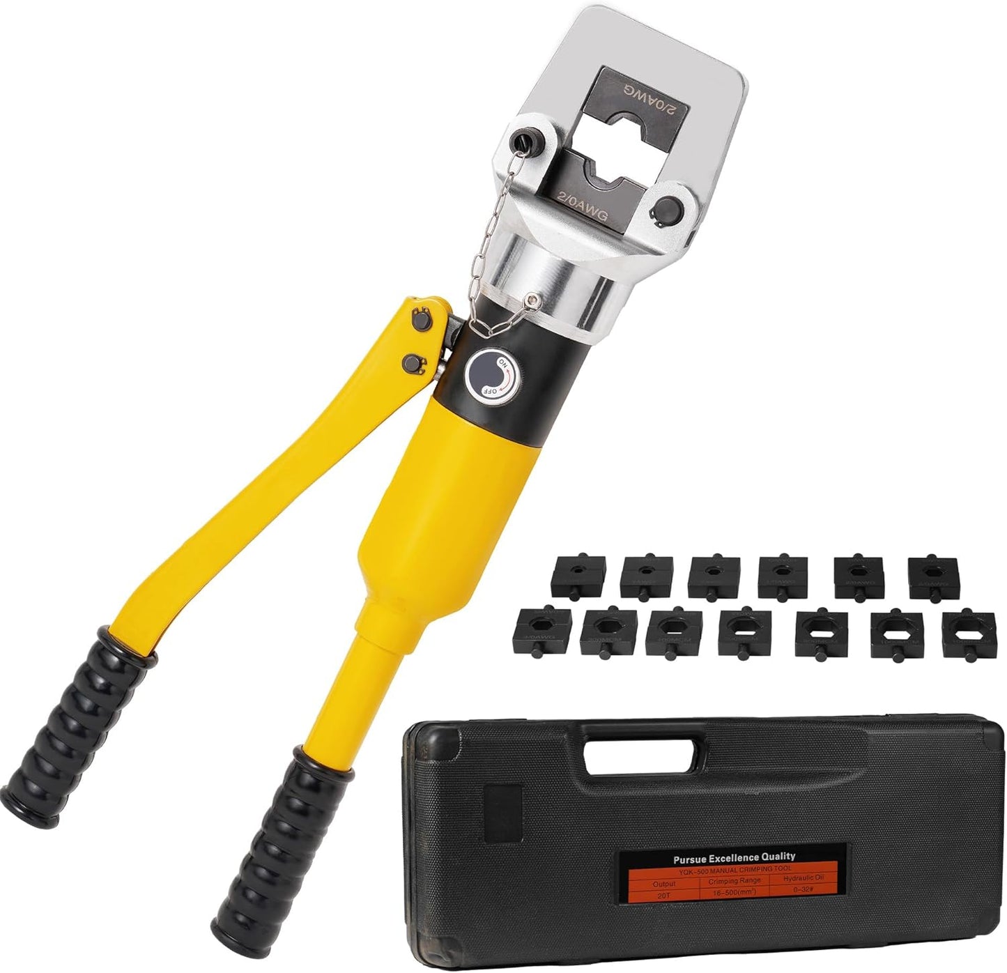 Cable Lug Crimping Tool, 6 AWG to 800 MCM Hydraulic Plier, 16 Ton Hand Crimping Tool for Wires, Terminal, Lug, Crimping Tool Kit with 12 Dies