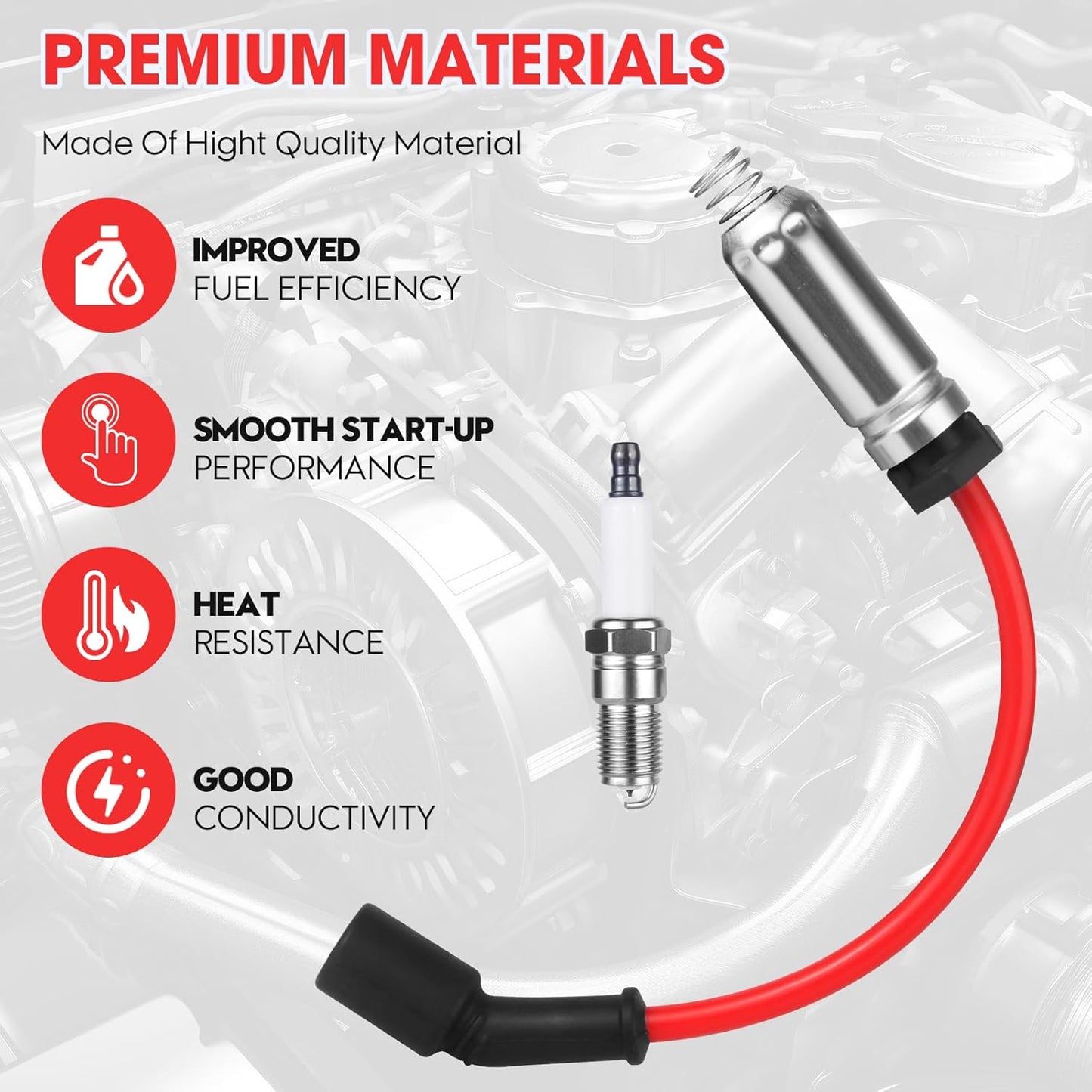 8 Pcs Spark Plug Wires Set & 41-110 Iridium Spark Plugs Compatible with 2000-2013 Chevy Silverado Tahoe Suburban GMC Sierra Yukon Cadillac Escalade 4.8 5.3 6.0 6.2 L, Replace for 41-162 9748HH 9748UU