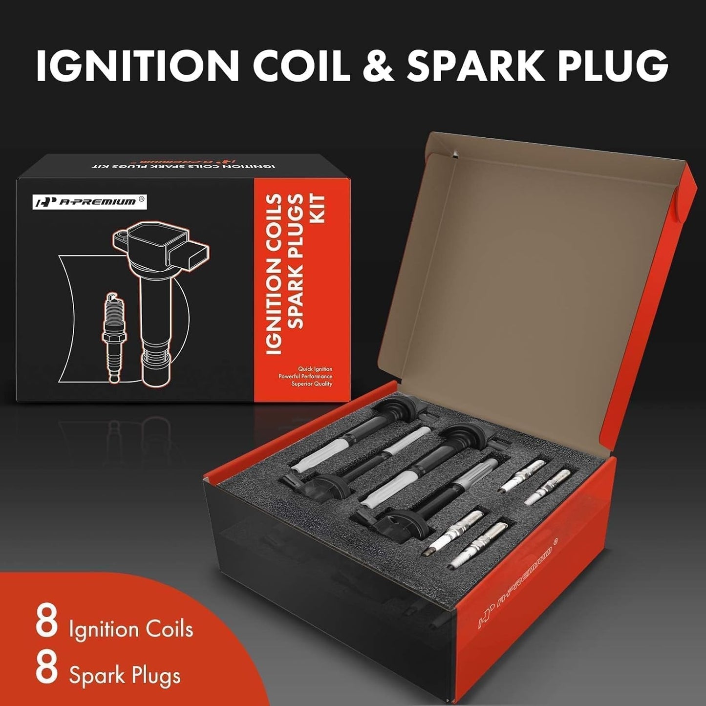 A-Premium Ignition Coils and Spark Plugs Kits Compatible with Ford F-150 F150 2011-2016, Mustang 2011-2015, 5.0L
