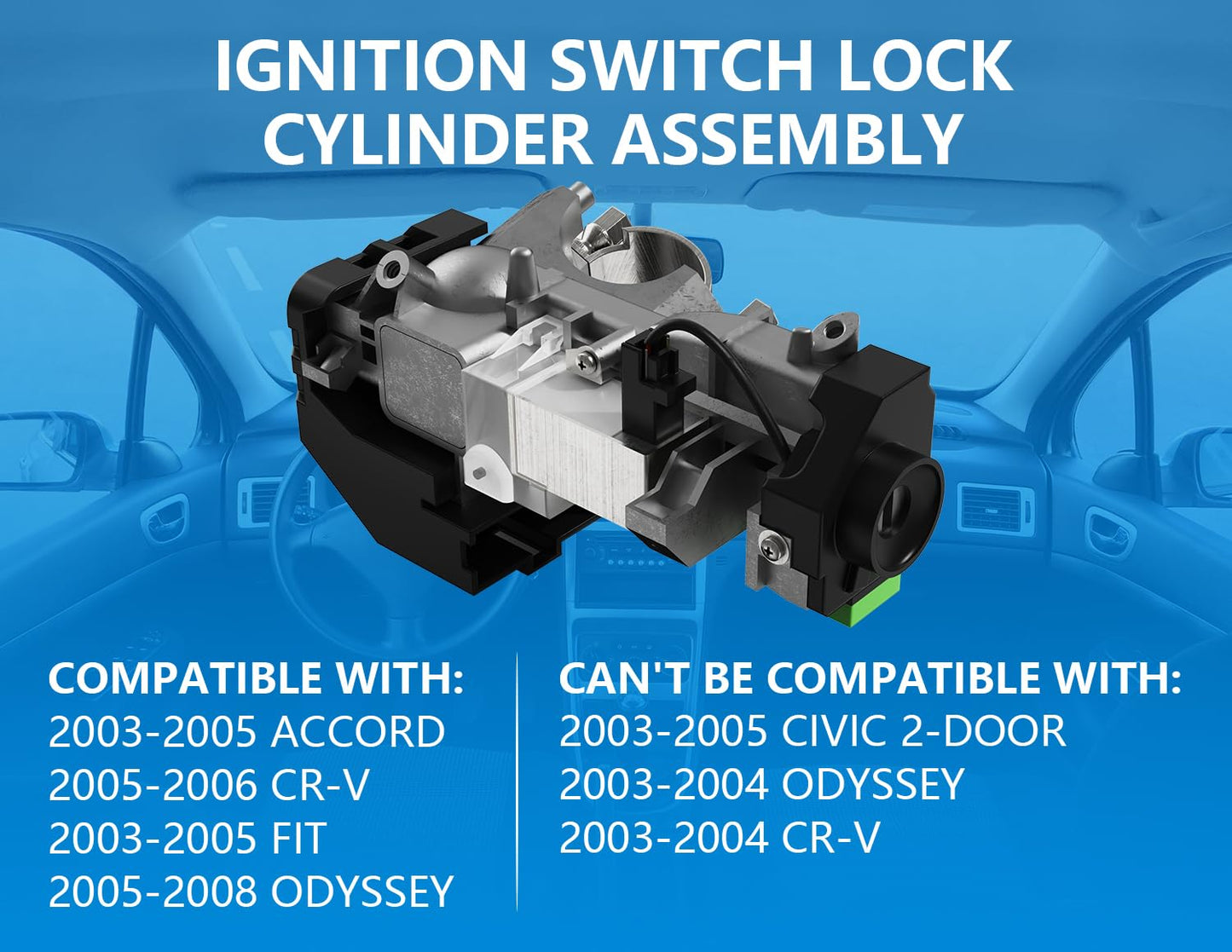 06350-SAA-G30 35100-SDA-A71 Ignition Switch Lock Cylinder Assembly Compatible with 2003-2005 Accord,2005-2006 CR-V,2003-2005 FIT,Odyssey 2005-2008 (Keys Without Chip ID48)