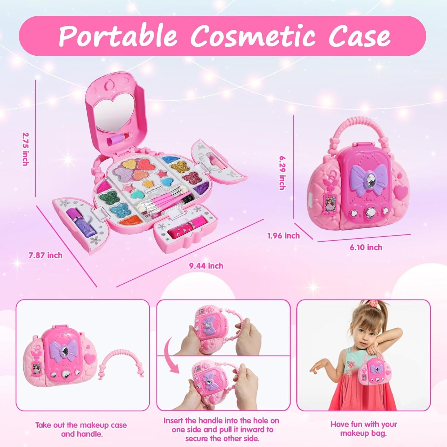 Topsolid Kids Makeup Kit With Mirror - Real Washable Makeup Set for Girls 5-8, Princess Toys Cosmetic Set, Christmas & Birthday Gifts for 3-8 Year Old Girls