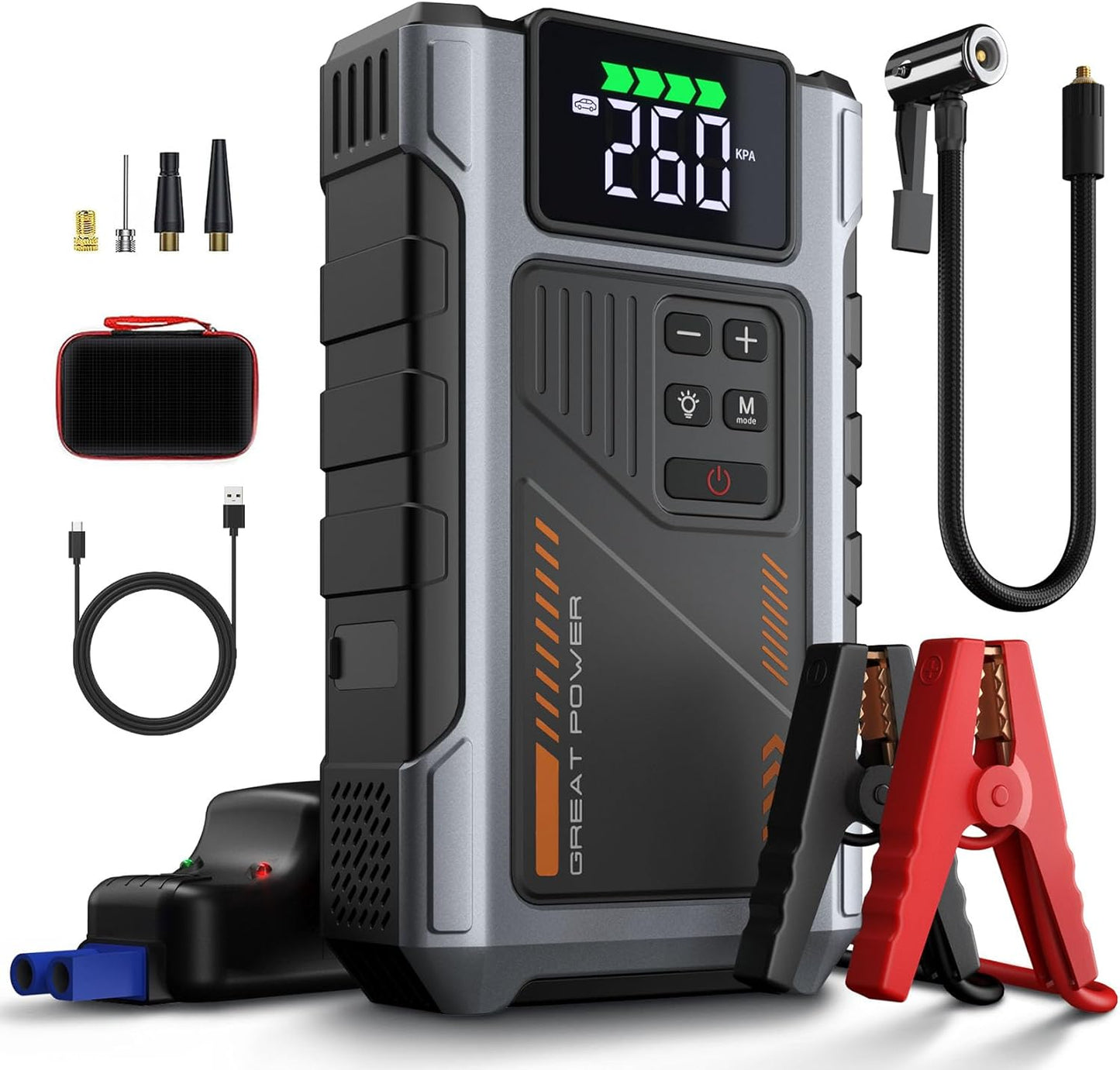 Car Battery Charger Jump Starter with Air Compressor, 4000A Jumper Box for Car Battery Portable Booster Jump Pack, 12V Jumpstart Combo 150PSI Tire Inflator Air Pump(Up to 8.0L Gas/6.5L Diesel)