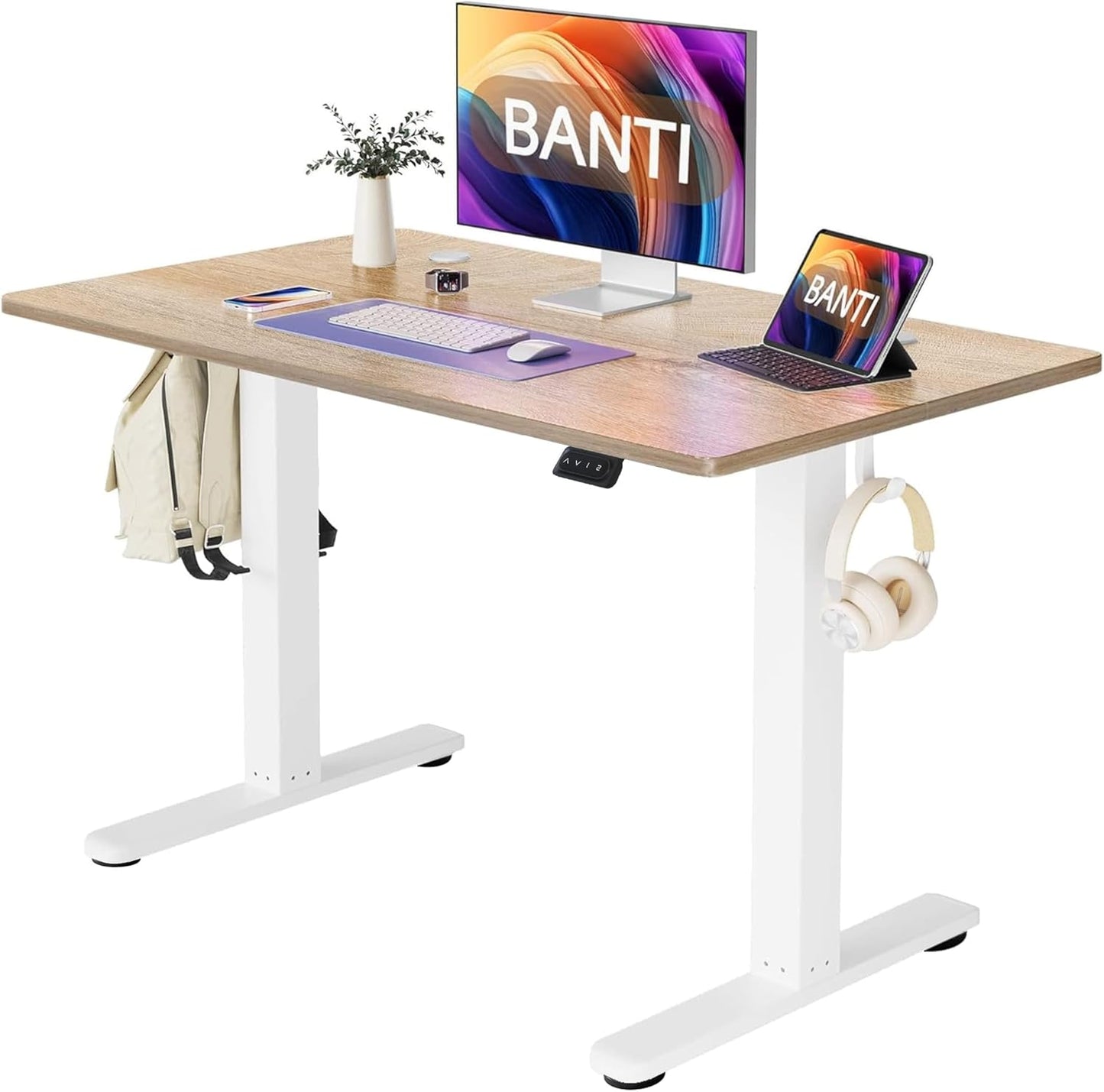 BANTI 55''x24''Height Adjustable Electric Standing Desk, Stand up Table, Sit Stand Home Office Desk with Splice Board, Rustic Brown Top
